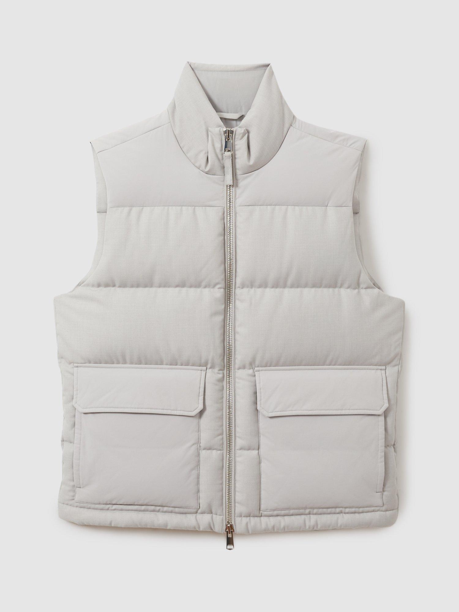 Product image 3 of 5, which shows Reiss Dante Patch Pocket Quilted Gilet, Grey, XS
