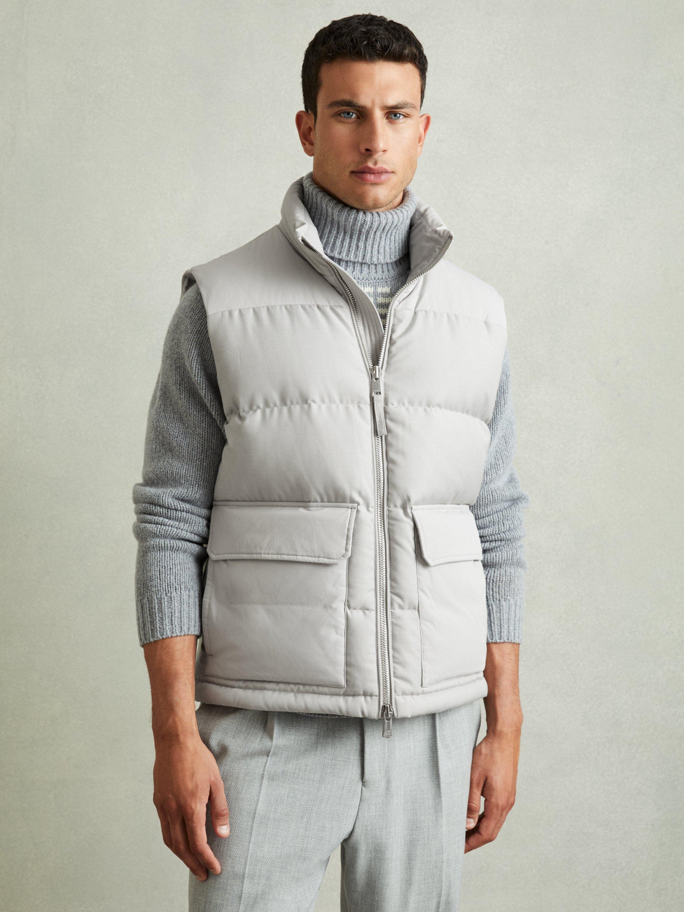 Product image 4 of 5, which shows Reiss Dante Patch Pocket Quilted Gilet, Grey, XS