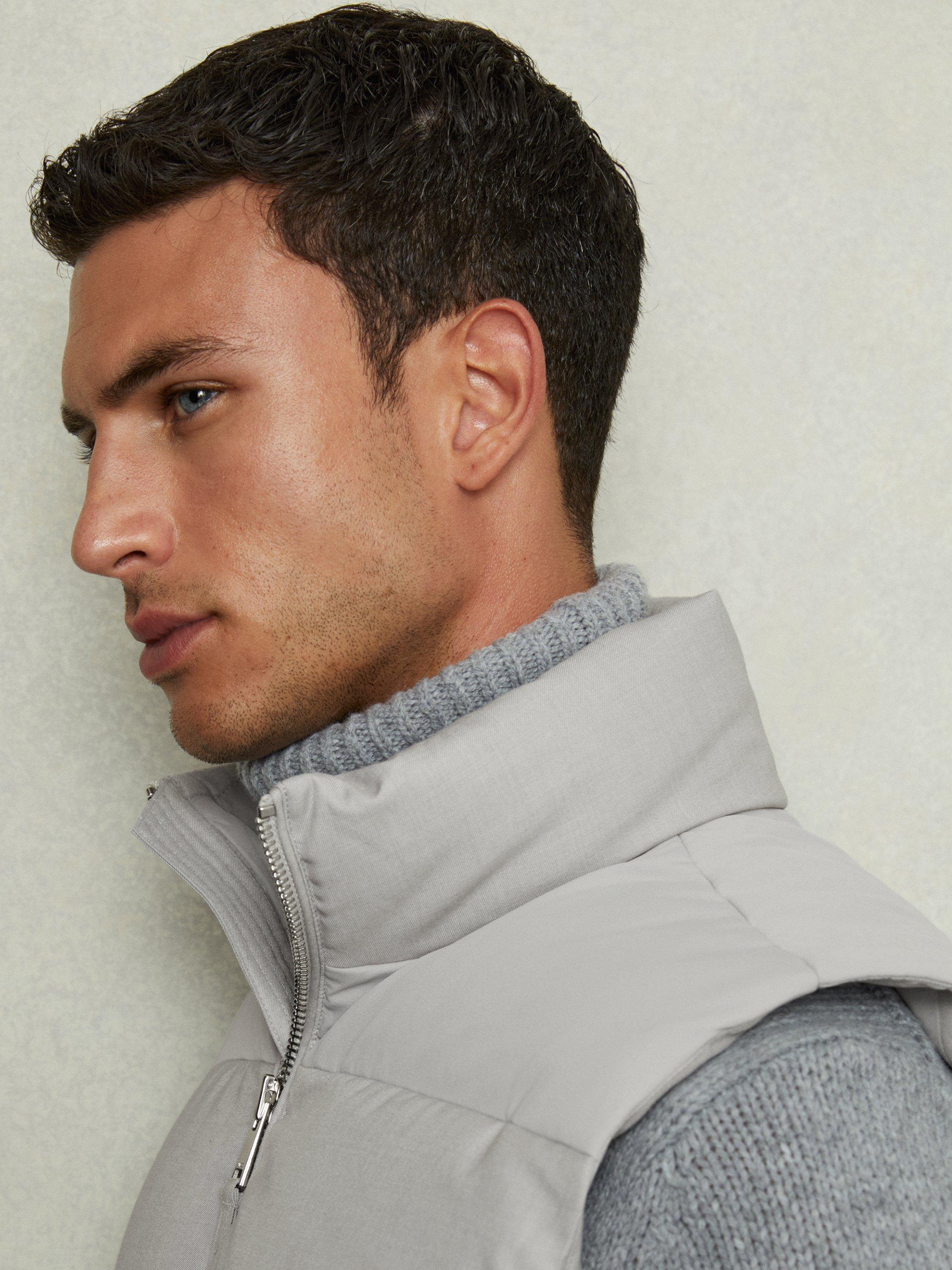 Product image 5 of 5, which shows Reiss Dante Patch Pocket Quilted Gilet, Grey, XS