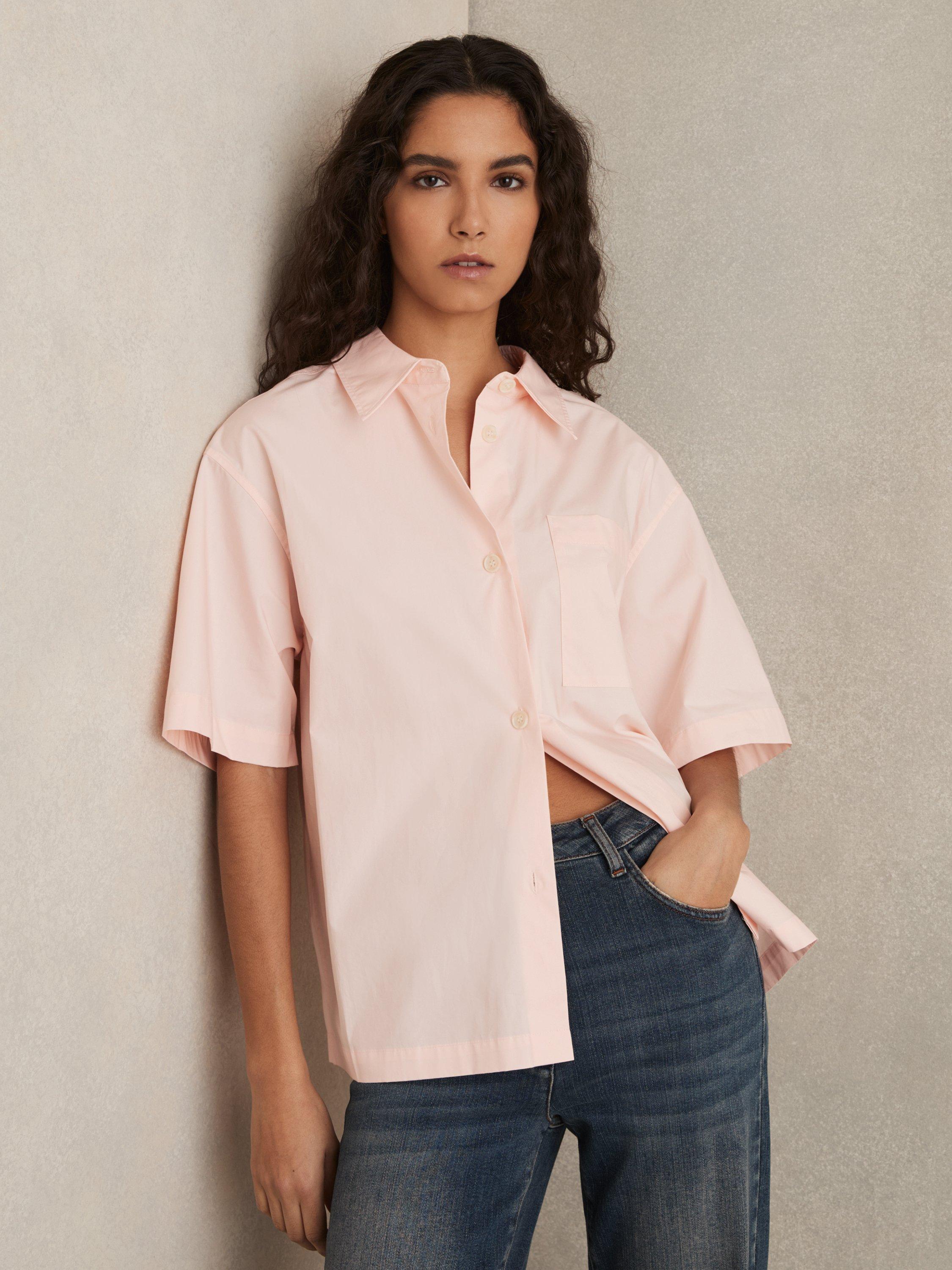 Product image 1 of 5, which shows Reiss Jordan Short Sleeve Shirt, Light Pink, 8