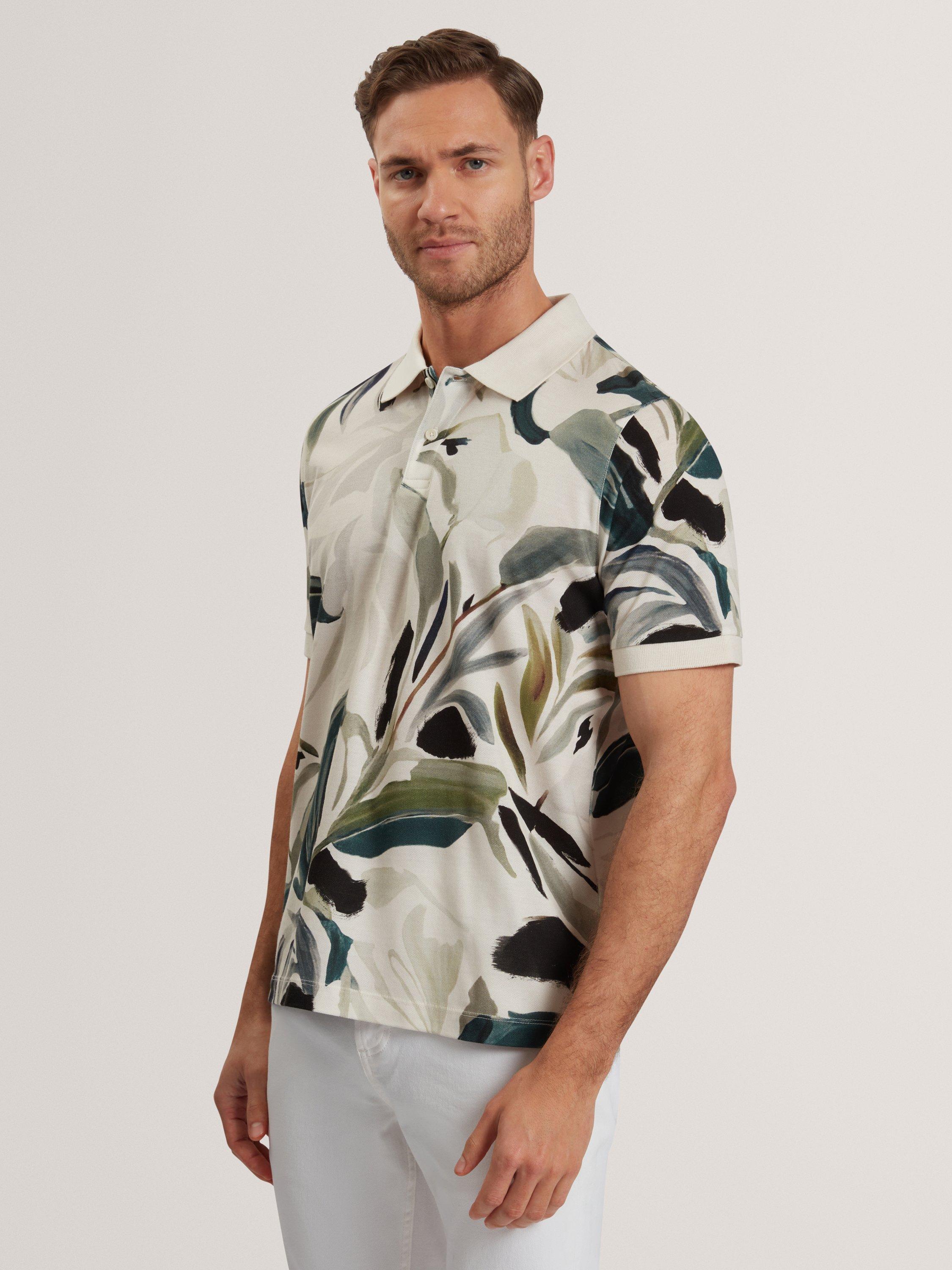 Product image 1 of 6, which shows Ted Baker Kivem Cotton Regular Fit Floral Polo Shirt, Ecru, M