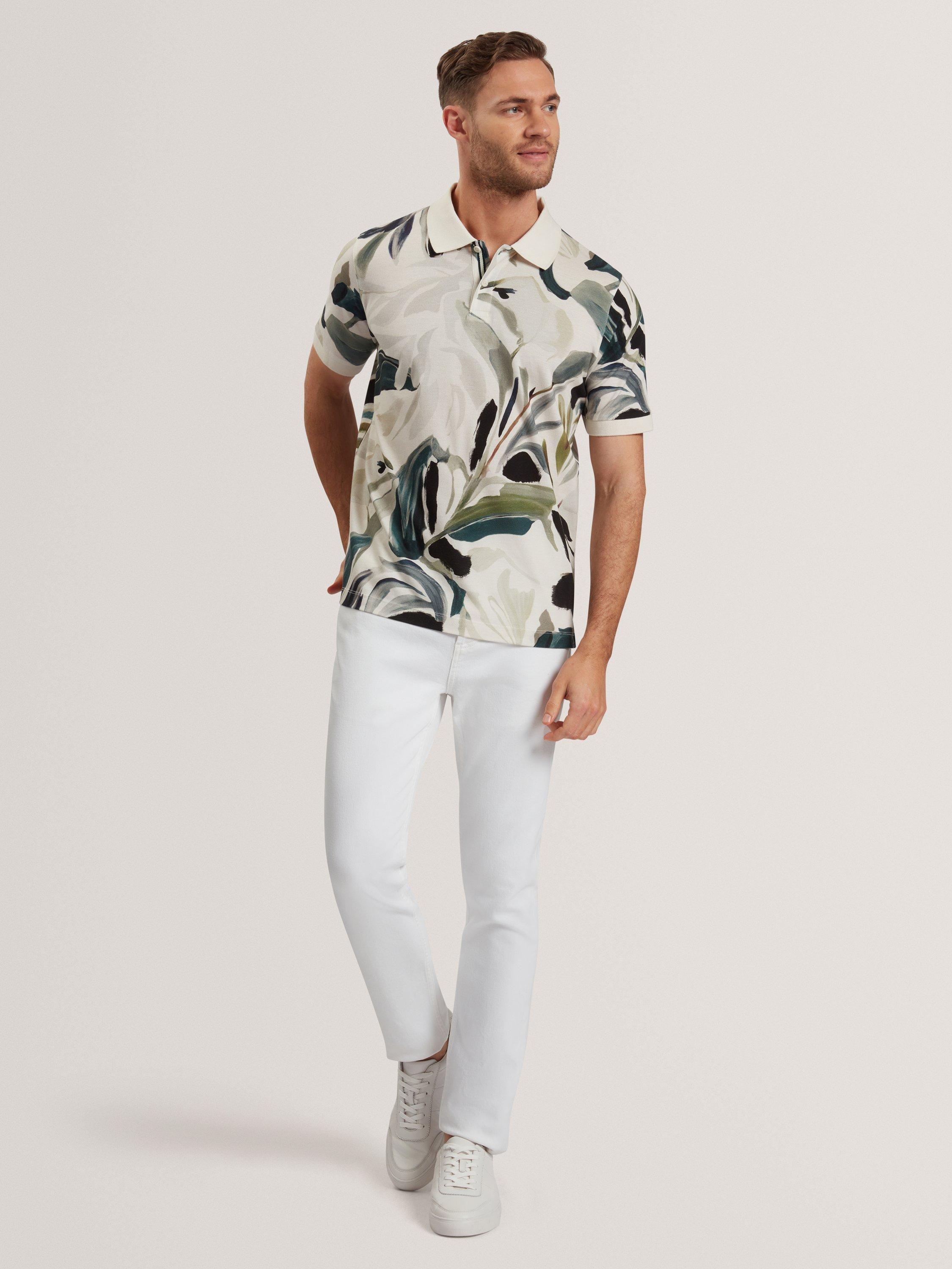 Product image 3 of 6, which shows Ted Baker Kivem Cotton Regular Fit Floral Polo Shirt, Ecru, M