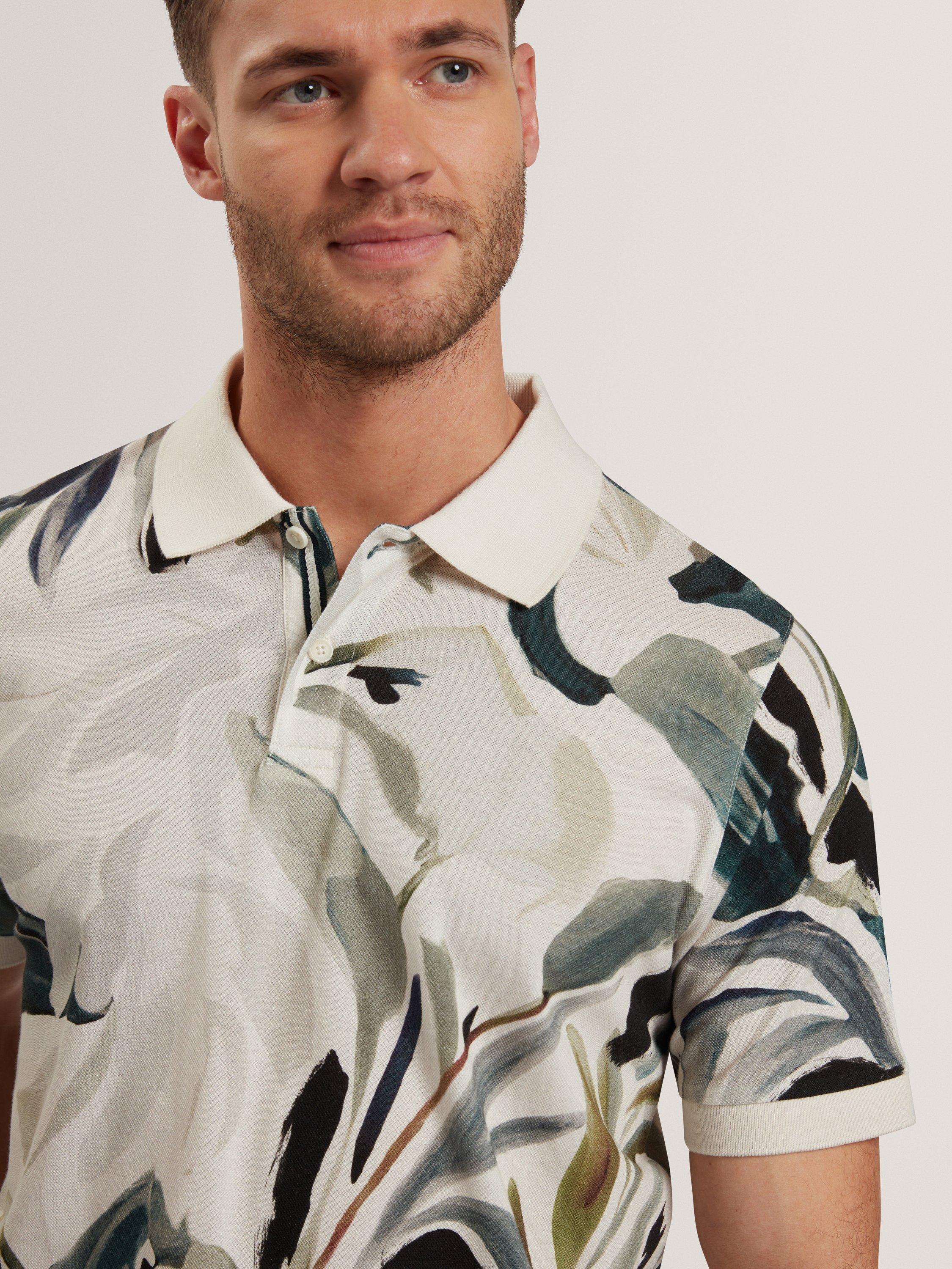 Product image 4 of 6, which shows Ted Baker Kivem Cotton Regular Fit Floral Polo Shirt, Ecru, M