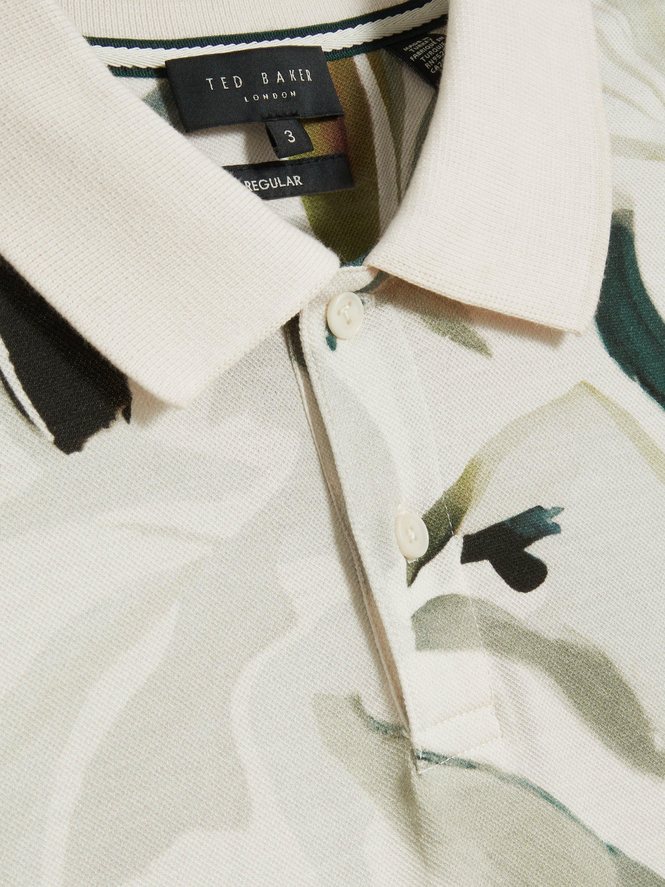 Product image 5 of 6, which shows Ted Baker Kivem Cotton Regular Fit Floral Polo Shirt, Ecru, M