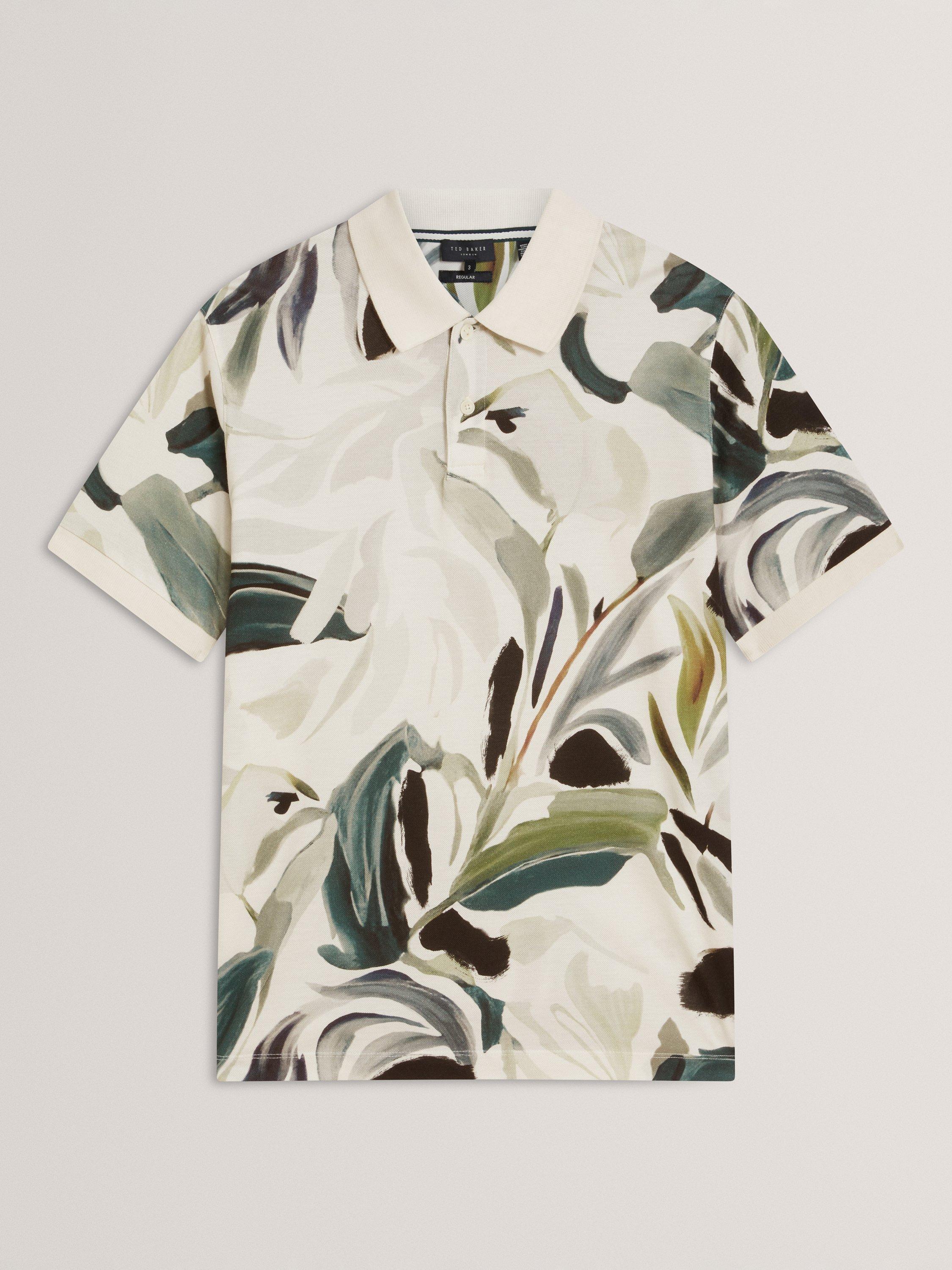 Product image 6 of 6, which shows Ted Baker Kivem Cotton Regular Fit Floral Polo Shirt, Ecru, M