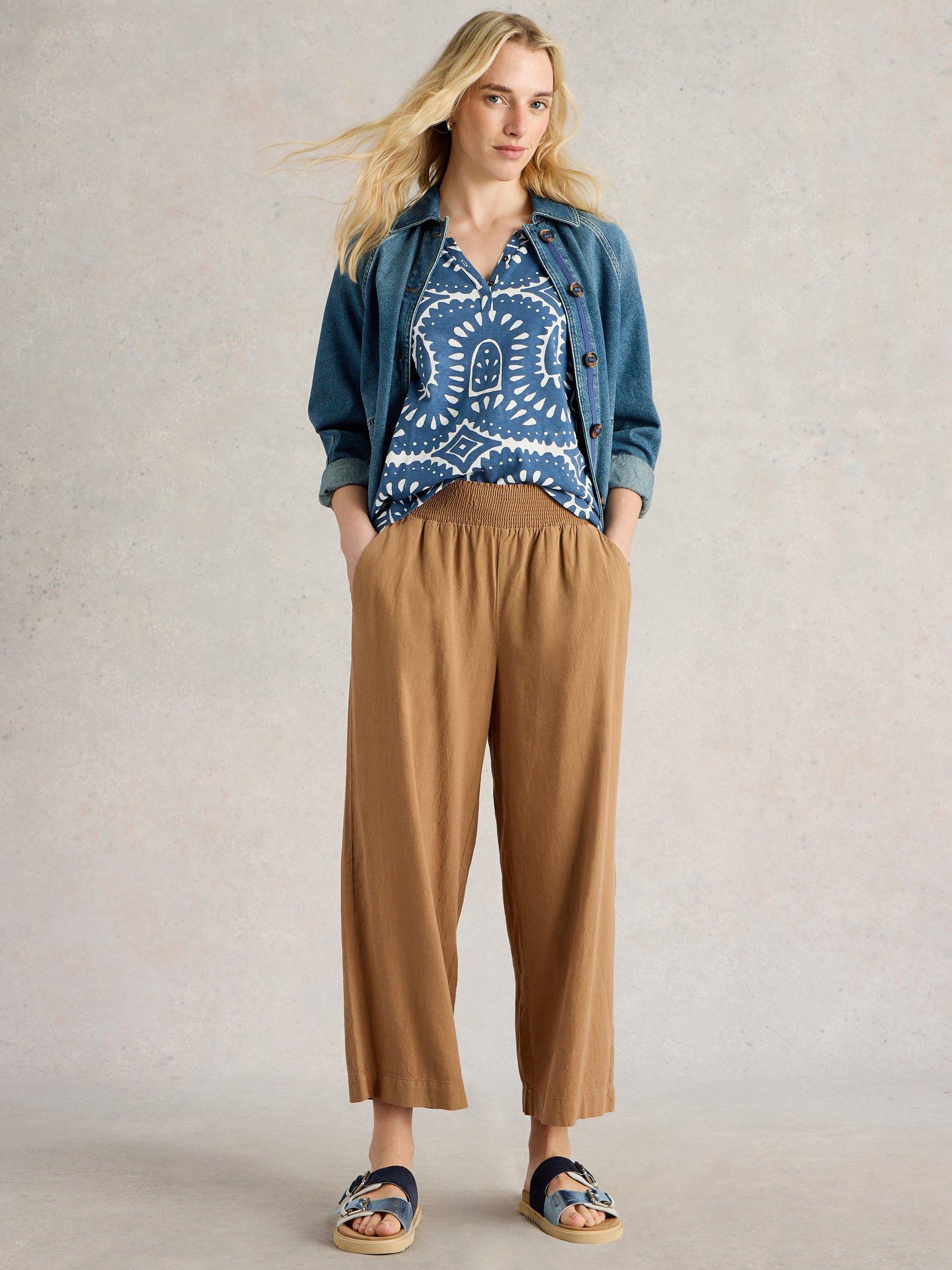 Product image 1 of 6, which shows White Stuff Shelly Linen Rich Culottes, Mid Tan, 6R