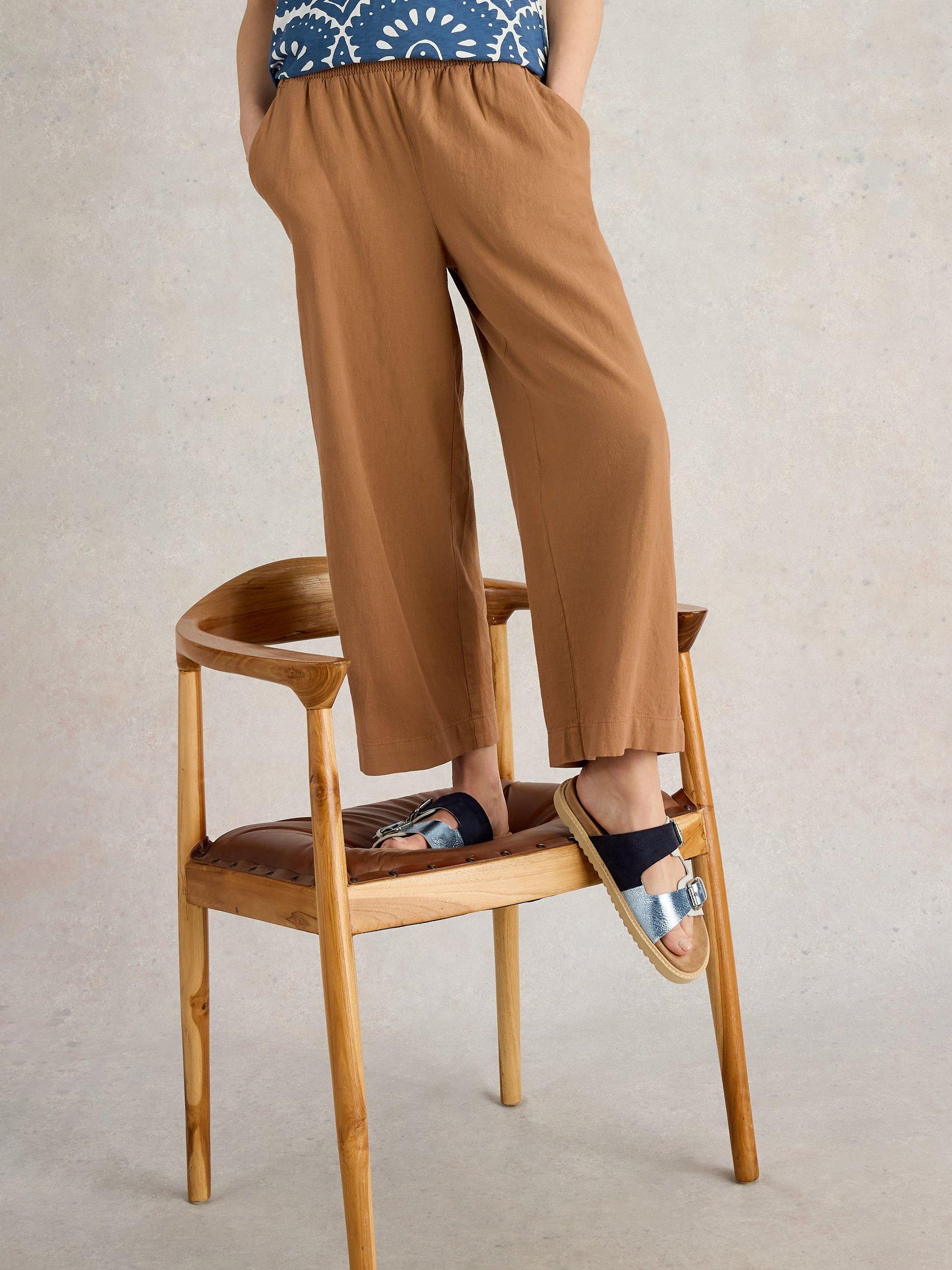 Product image 4 of 6, which shows White Stuff Shelly Linen Rich Culottes, Mid Tan, 6R