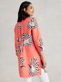 White Stuff Blake Pure Linen Tunic Top, Pink/Multi - view 2, Pink/Multi