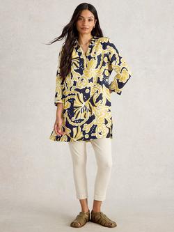 White Stuff Blake Pure Linen Tunic, Yellow/Multi, Yellow/Multi