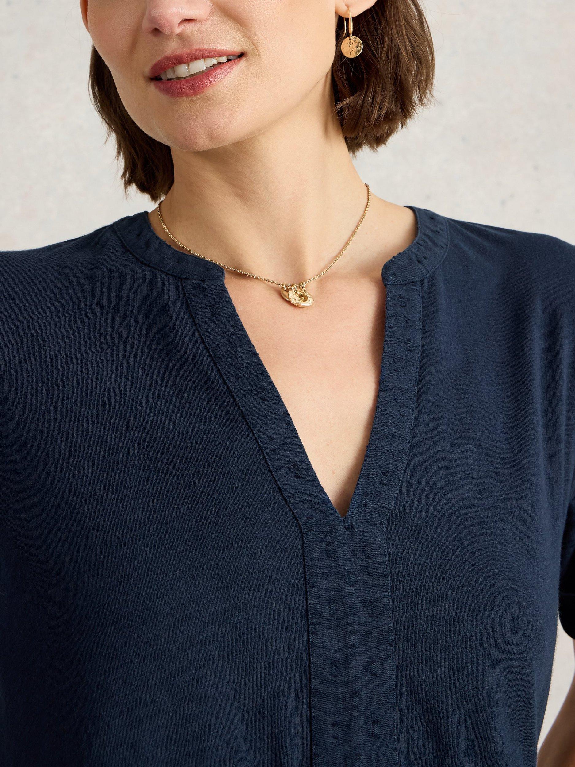 Product image 3 of 4, which shows White Stuff Maria Pure Organic Cotton Tunic Top, Navy, 14