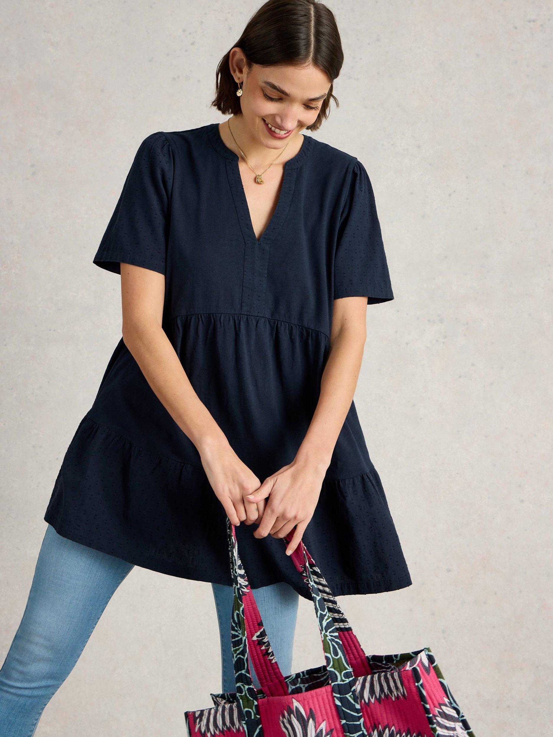 Product image 4 of 4, which shows White Stuff Maria Pure Organic Cotton Tunic Top, Navy, 14