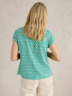 White Stuff Rae Abstract Organic Cotton V-Neck Top, Mid Green - view 2, Mid Green