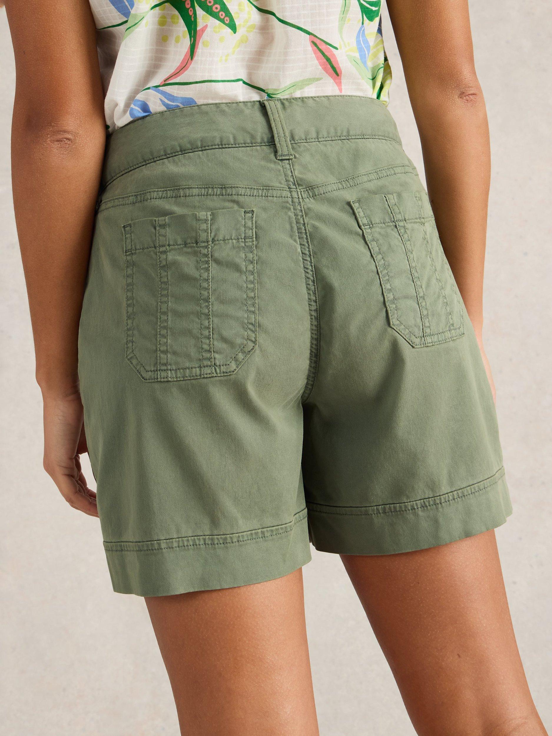 Product image 2 of 6, which shows White Stuff Mollie Cargo Shorts containing TENCEL™ Lyocell, Mid Green, 18