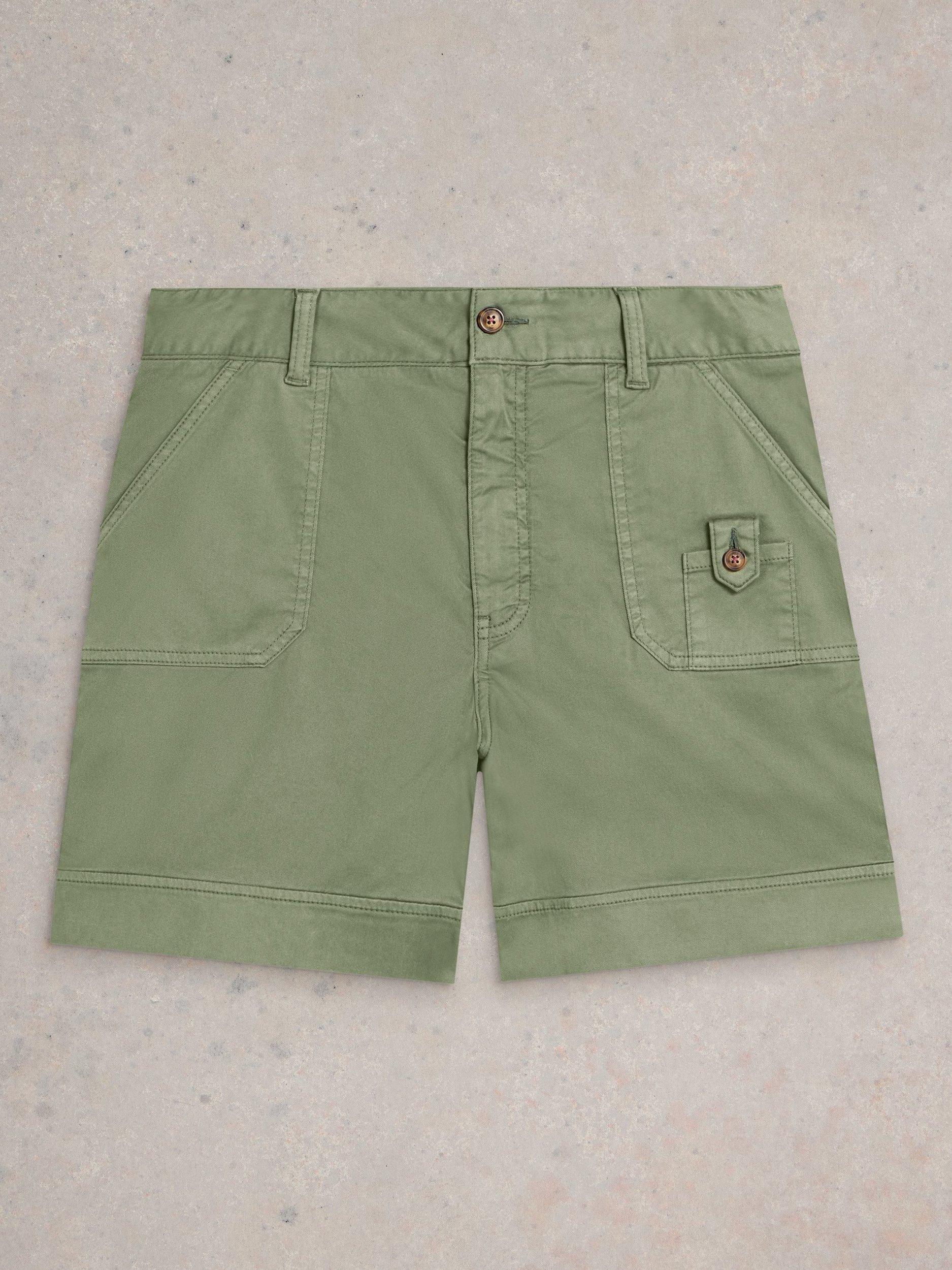 Product image 5 of 6, which shows White Stuff Mollie Cargo Shorts containing TENCEL™ Lyocell, Mid Green, 18