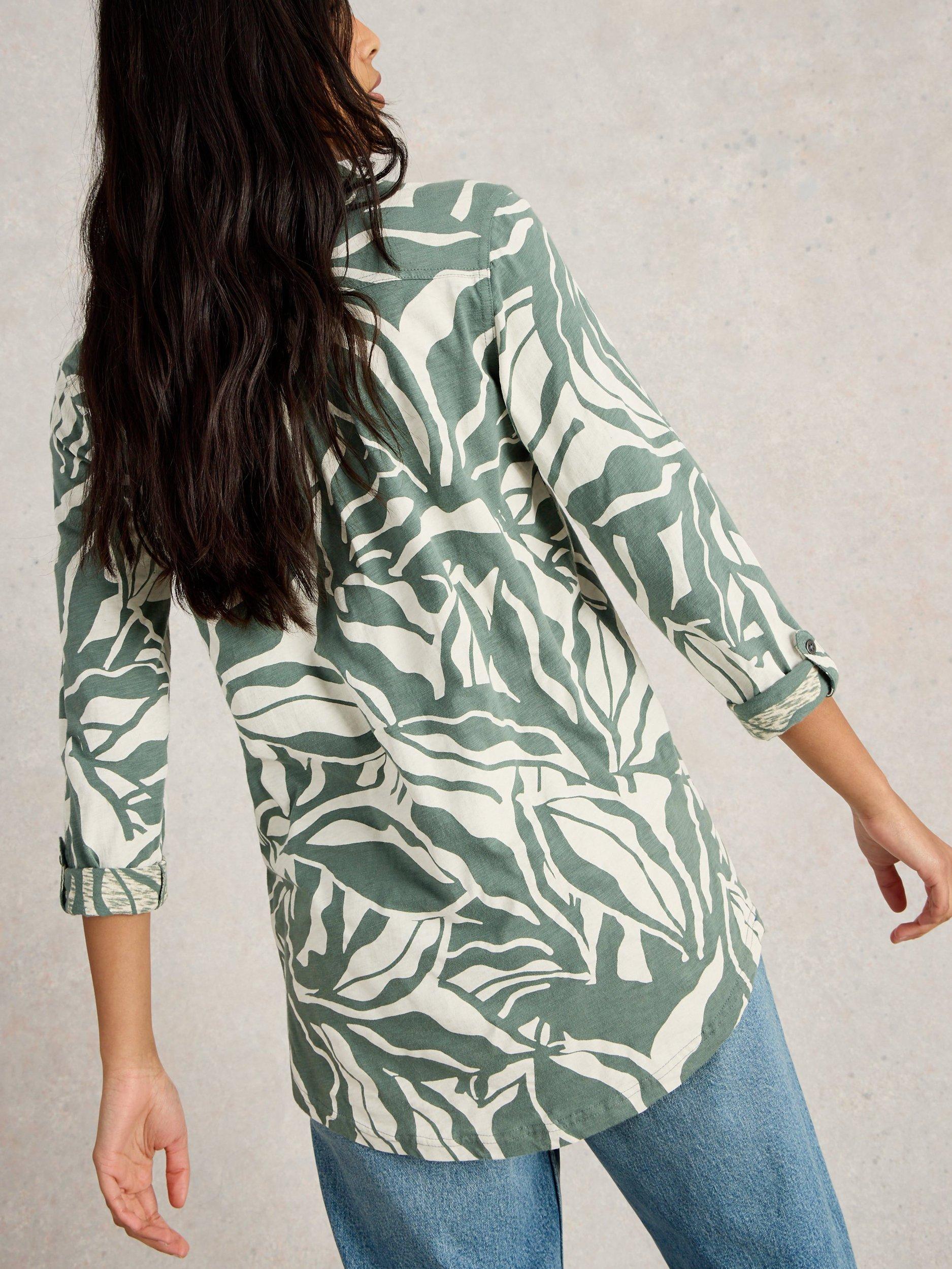 Product image 2 of 6, which shows White Stuff Annie Leaf Print Shirt, Mid Green, 6