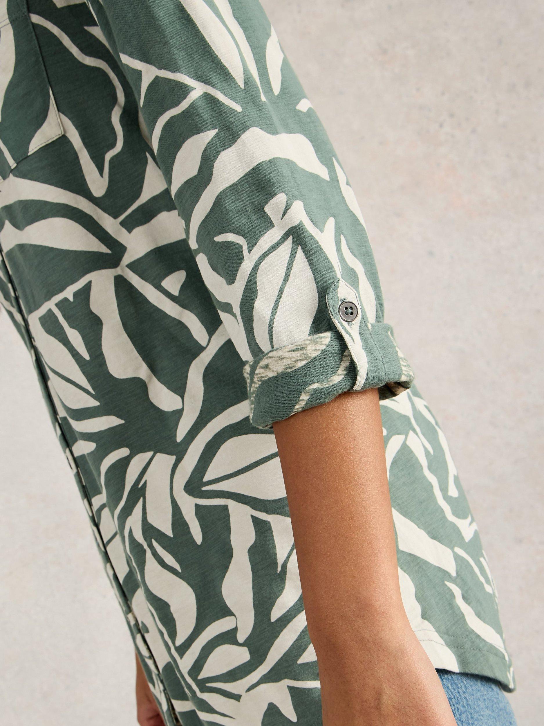 Product image 3 of 6, which shows White Stuff Annie Leaf Print Shirt, Mid Green, 6