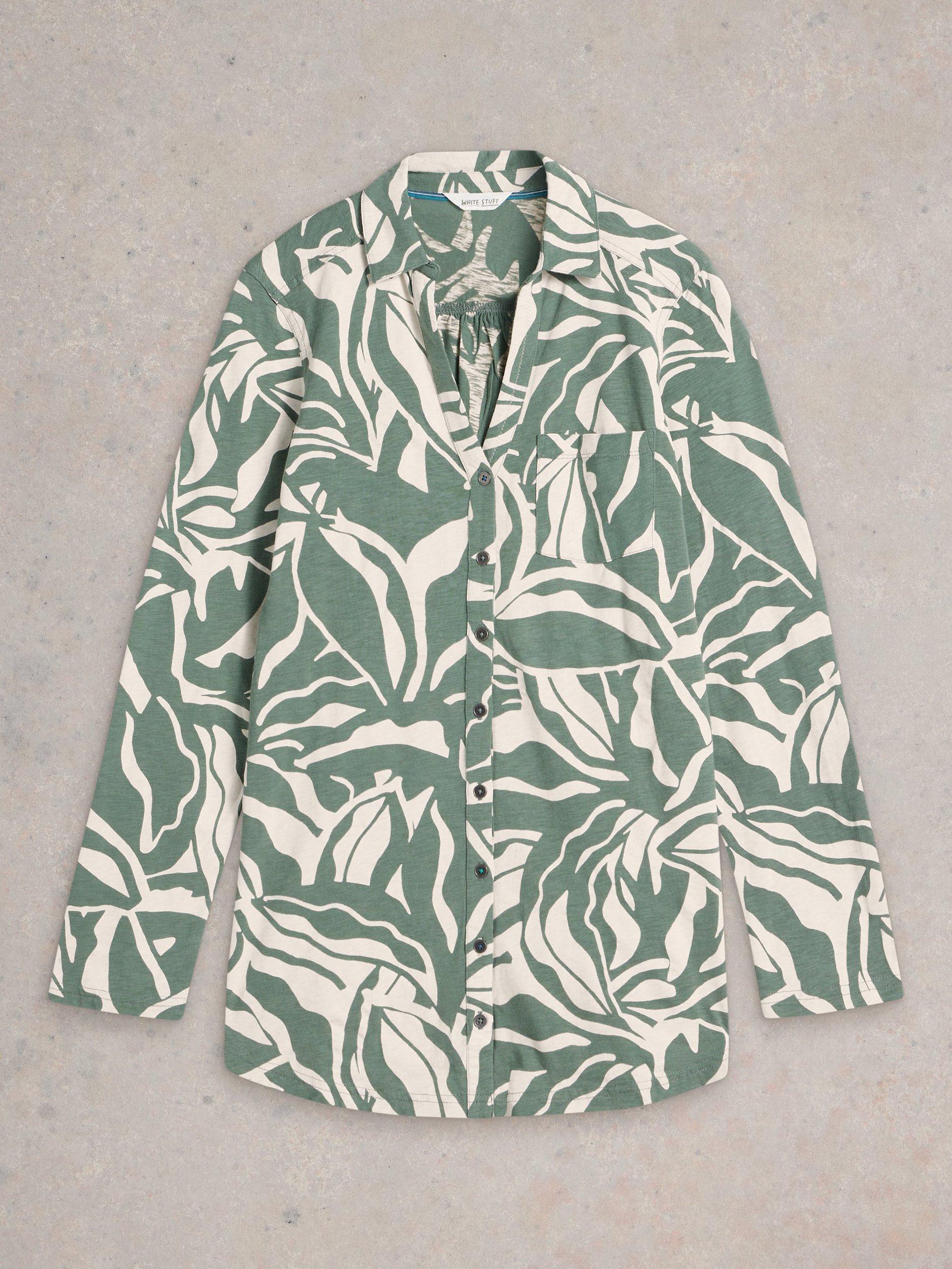 Product image 5 of 6, which shows White Stuff Annie Leaf Print Shirt, Mid Green, 6