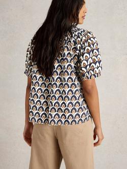 White Stuff Ariel Abstract Pure Organic Cotton Top, Navy/Multi - view 2, Navy/Multi