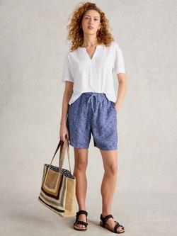 White Stuff Belle Stripe Pure Linen Shorts, Blue, Blue