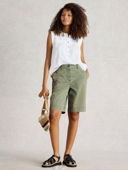 White Stuff Hayley Shorts, Natural White, Mid Green