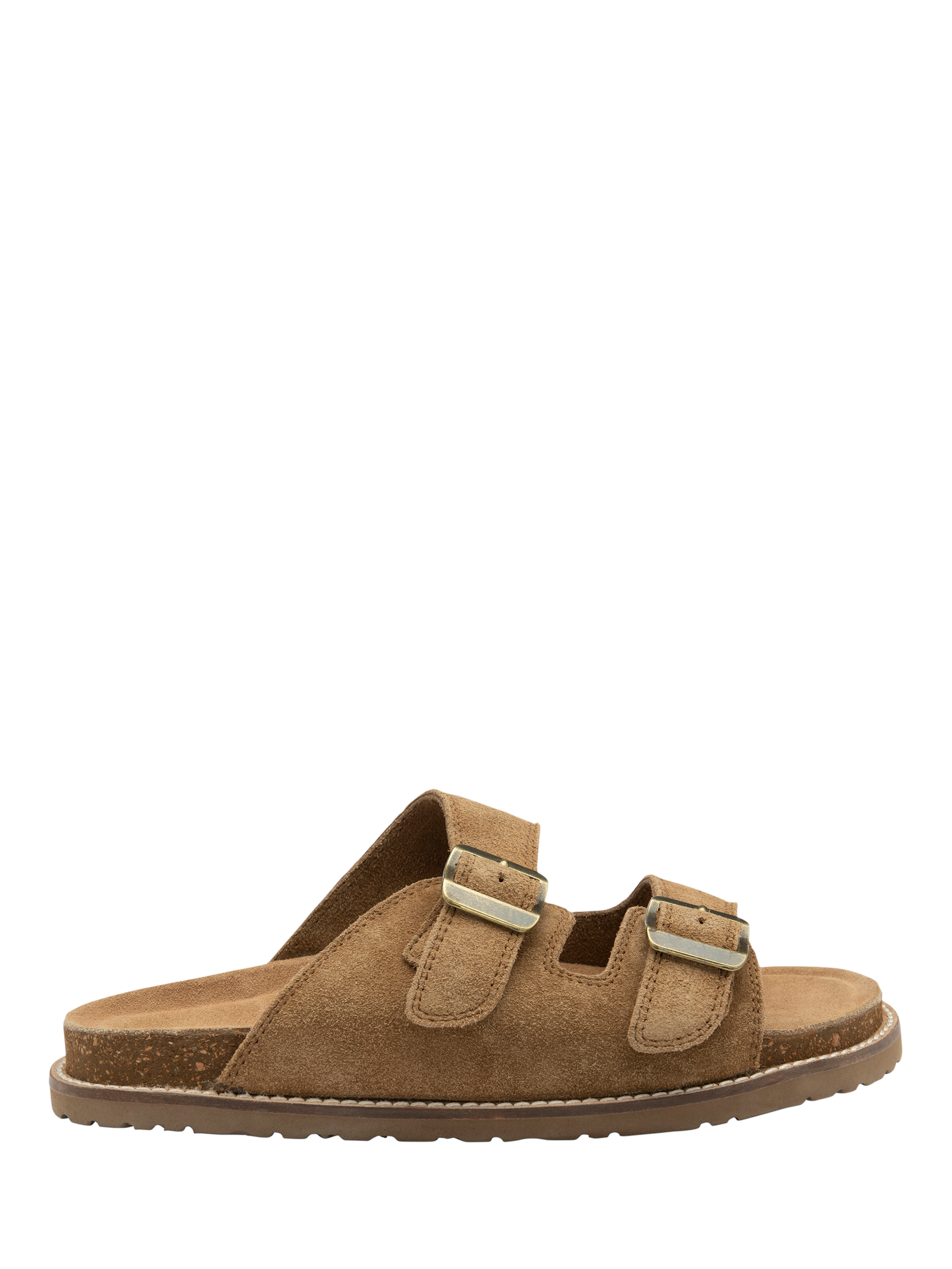 Product image 1 of 4, which shows Ravel Carey Suede Double Strap Footbed Sandals, Tan, 3