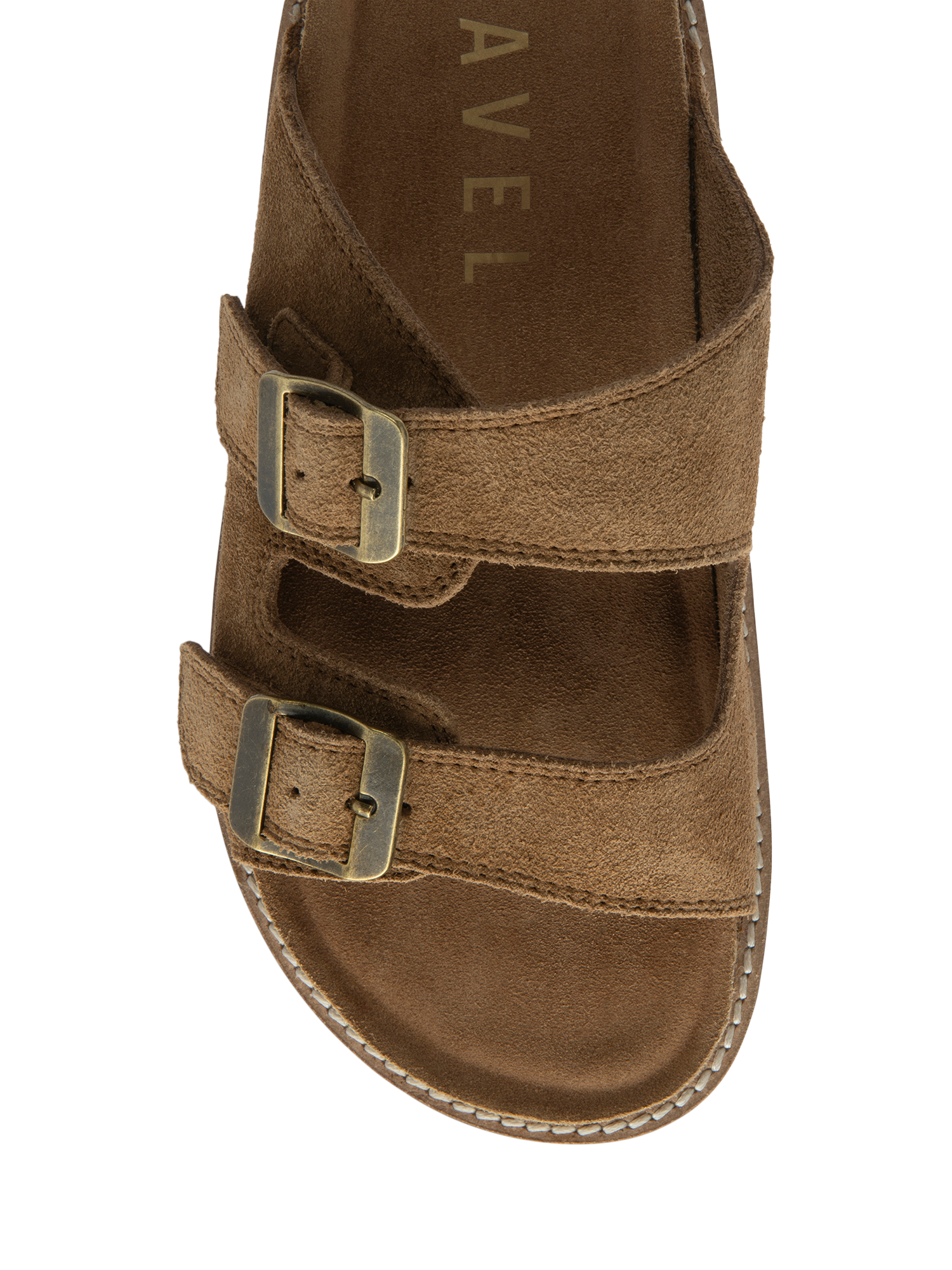 Product image 4 of 4, which shows Ravel Carey Suede Double Strap Footbed Sandals, Tan, 3