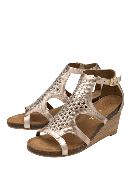 Ravel Childers Leather Wedge Heel Strappy Sandals - view 2, Gold