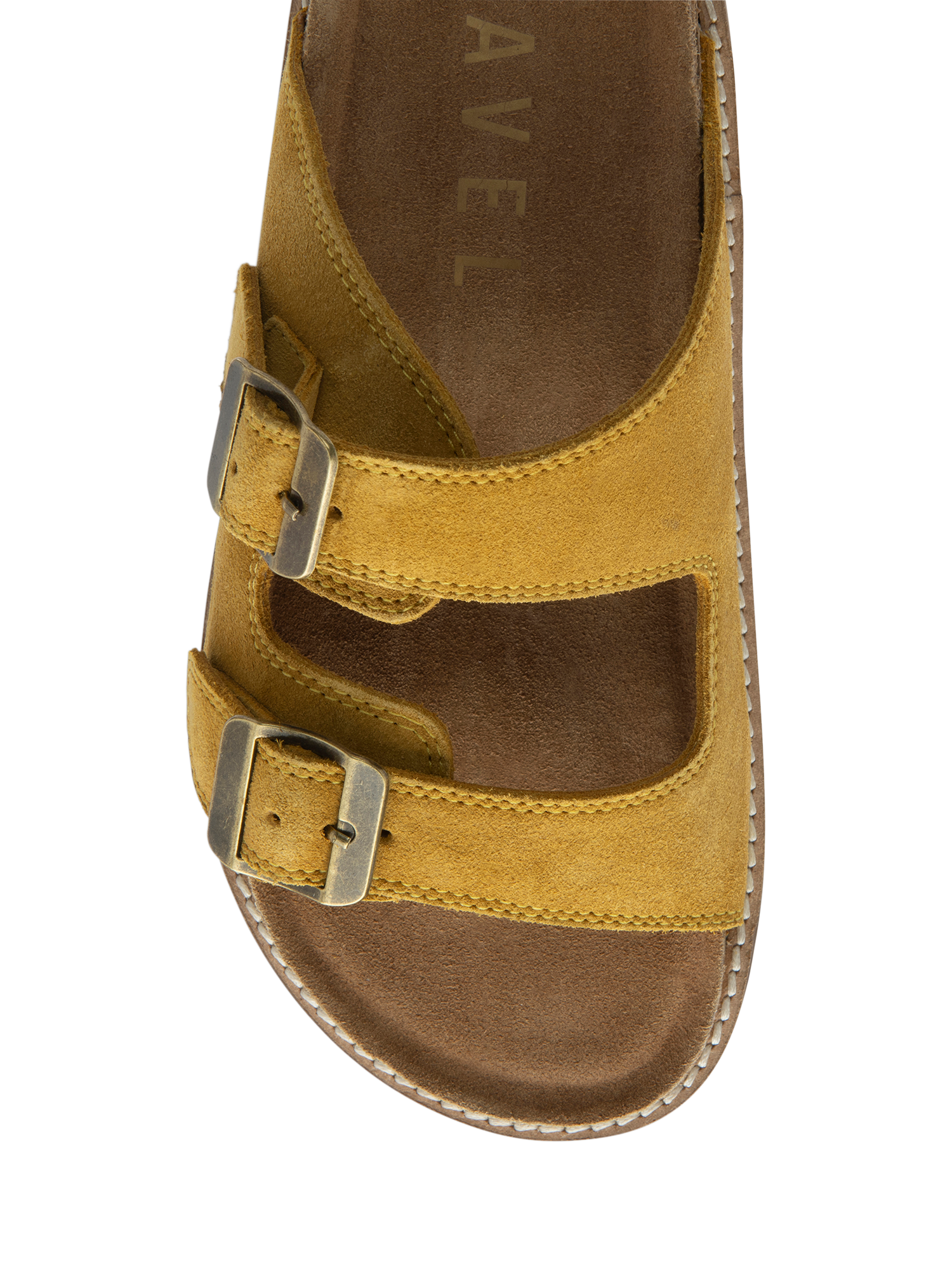 Product image 4 of 4, which shows Ravel Carey Suede Double Strap Footbed Sandals, Yellow, 3