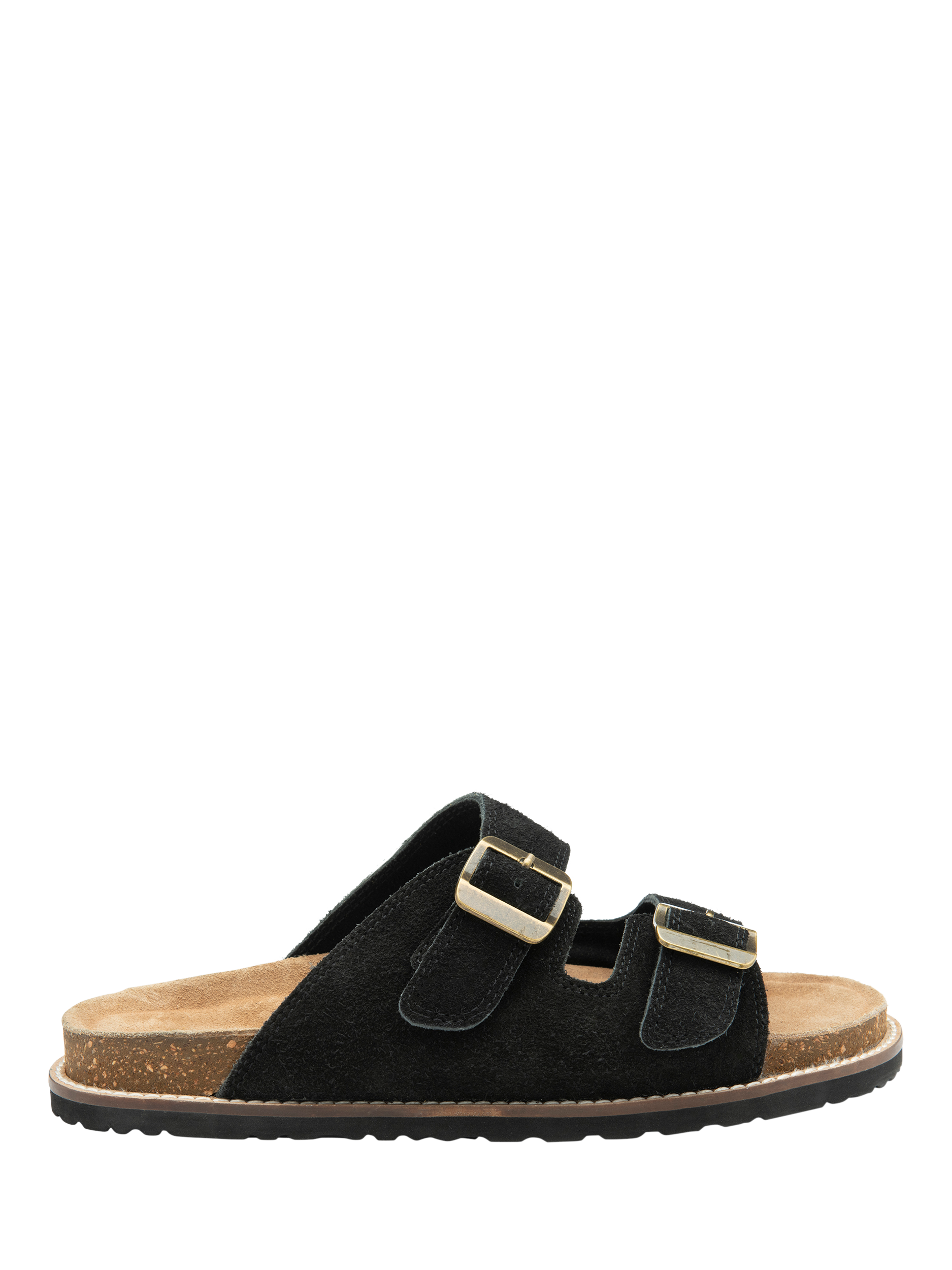 Product image 1 of 4, which shows Ravel Carey Suede Double Strap Footbed Sandals, Black, 3