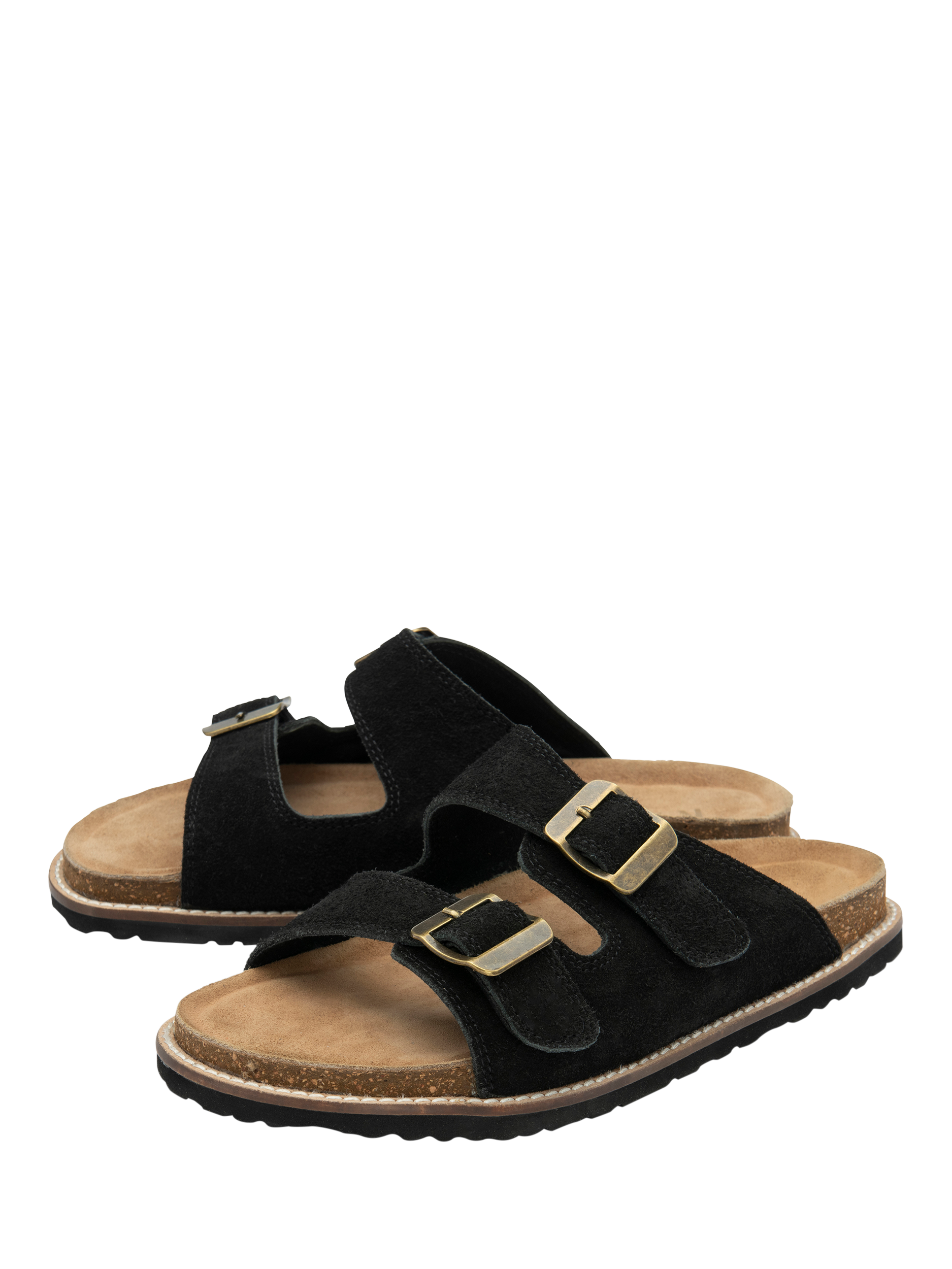 Product image 2 of 4, which shows Ravel Carey Suede Double Strap Footbed Sandals, Black, 3