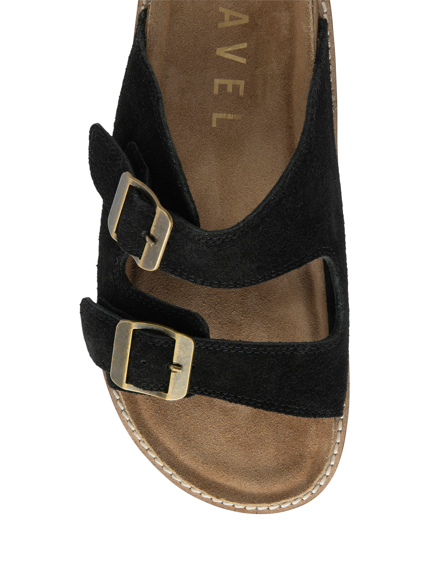 Product image 4 of 4, which shows Ravel Carey Suede Double Strap Footbed Sandals, Black, 3