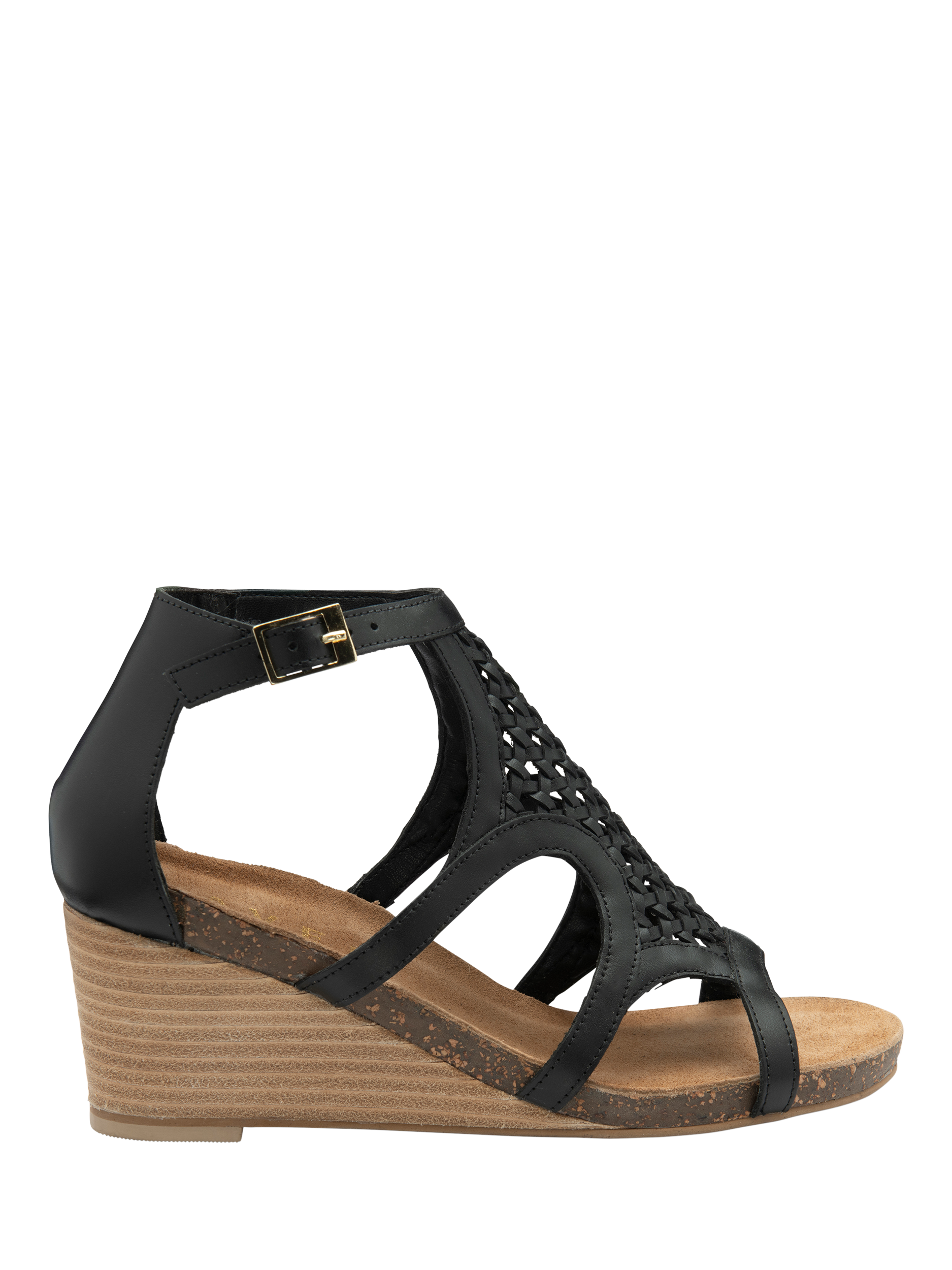 Product image 1 of 4, which shows Ravel Childers Leather Wedge Heel Strappy Sandals, Black, 3