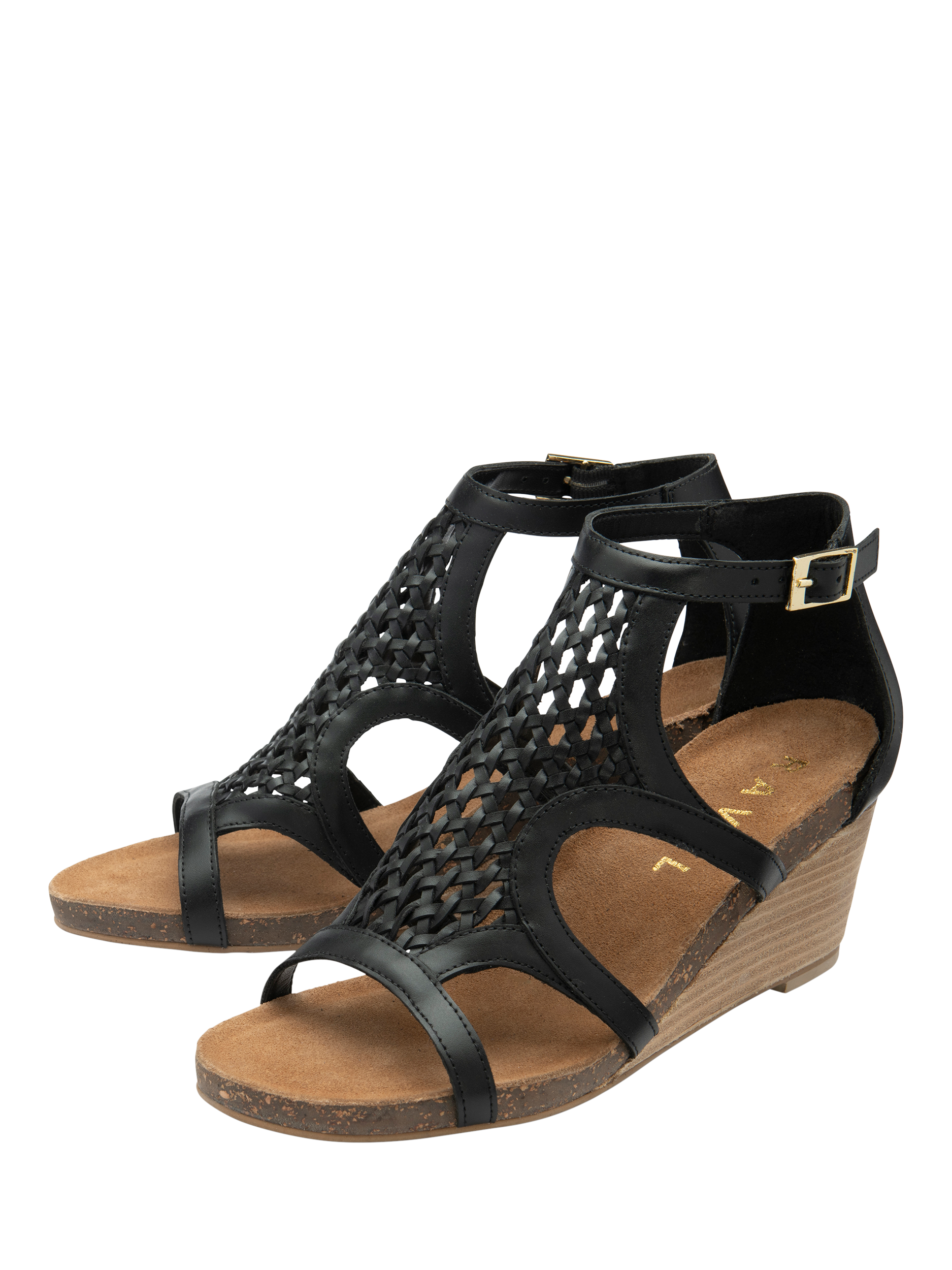 Product image 2 of 4, which shows Ravel Childers Leather Wedge Heel Strappy Sandals, Black, 3