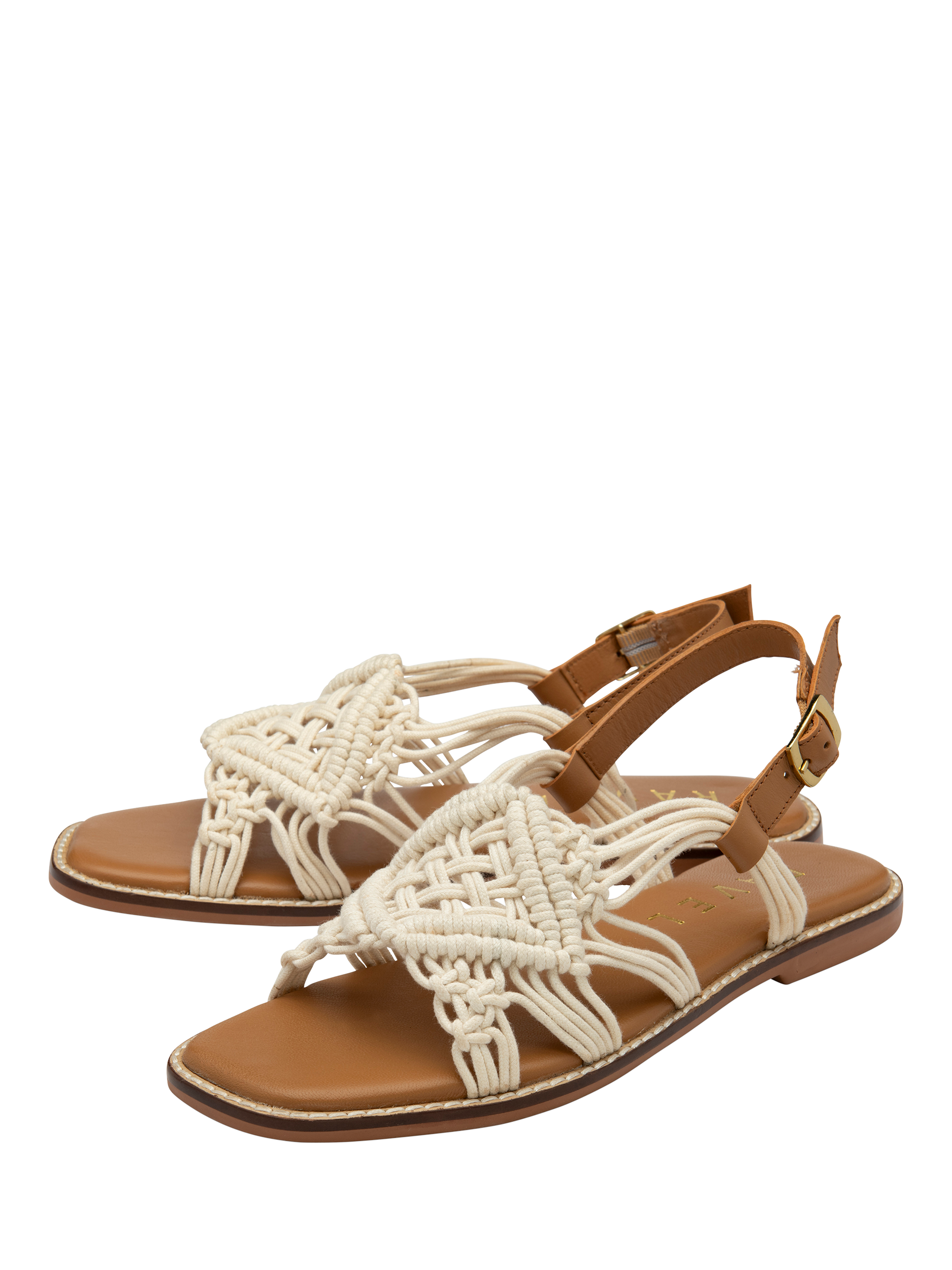 Product image 2 of 4, which shows Ravel Elrig Crochet Flat Slingback Sandals, Cream, 5