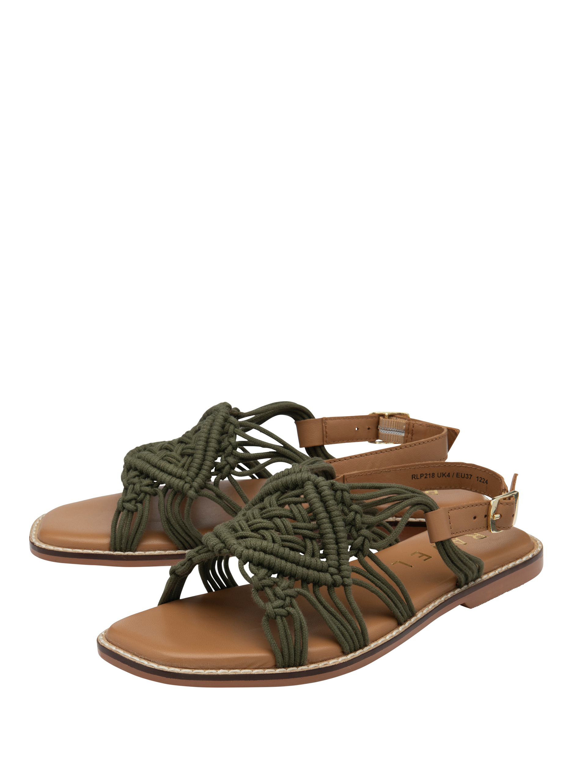 Product image 2 of 4, which shows Ravel Elrig Crochet Flat Slingback Sandals, Olive, 3