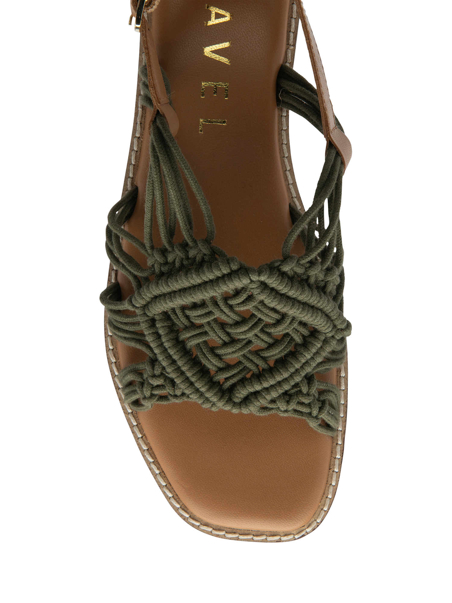 Product image 4 of 4, which shows Ravel Elrig Crochet Flat Slingback Sandals, Olive, 3
