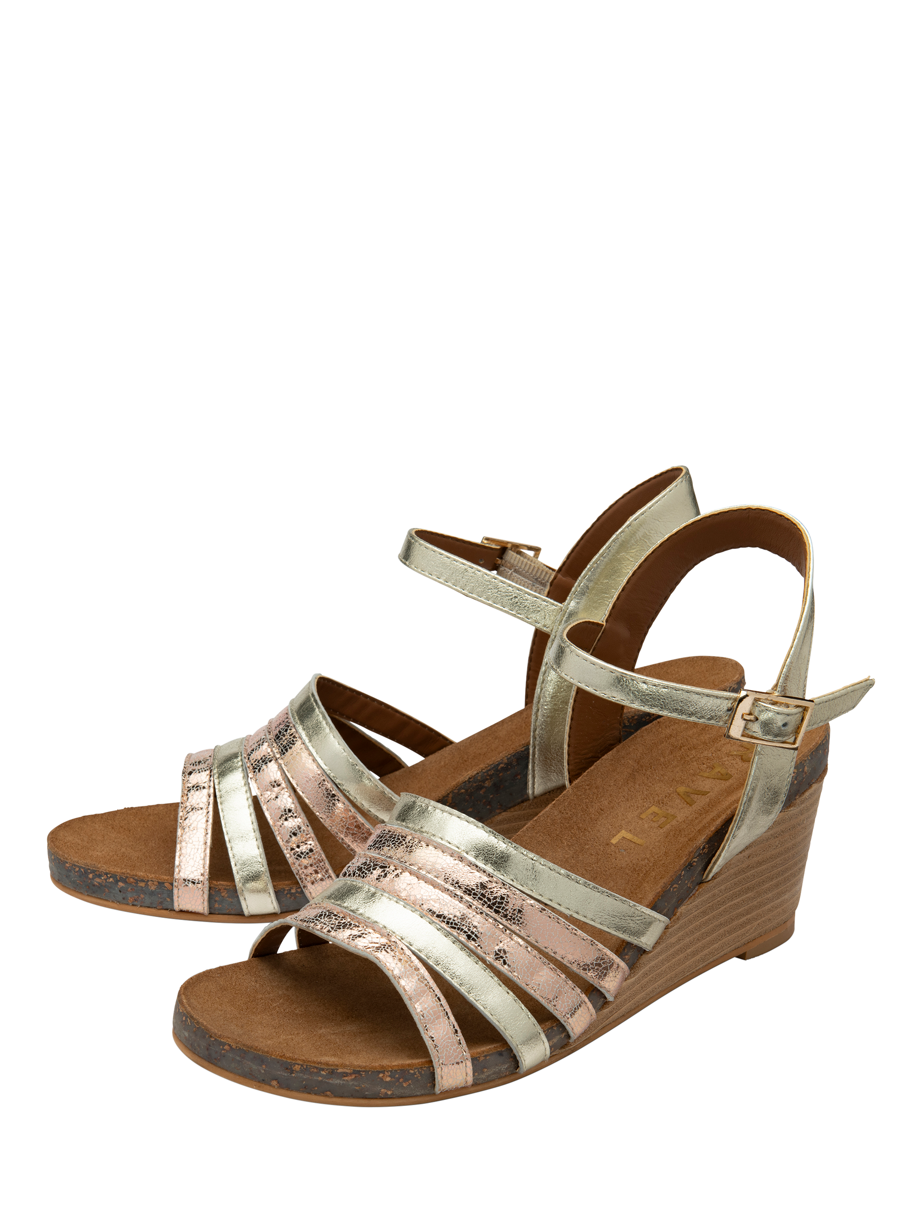Product image 2 of 3, which shows Ravel Findon Leather Wedge Heeled Sandals, Gold, 3