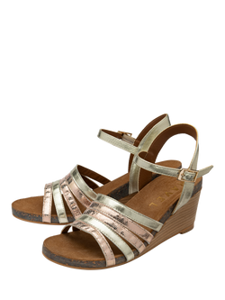 Ravel Findon Leather Wedge Heeled Sandals - view 2, Gold