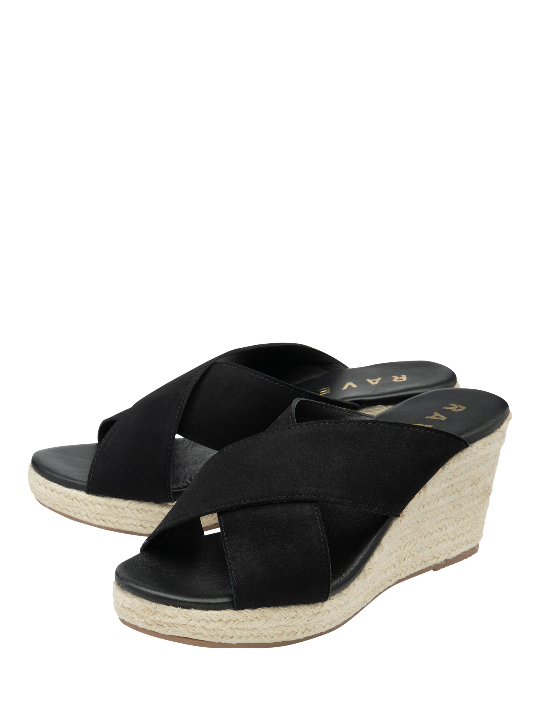 Product image 2 of 4, which shows Ravel Morley Suede Wedge Heeled Mule Sandals, Black, 3