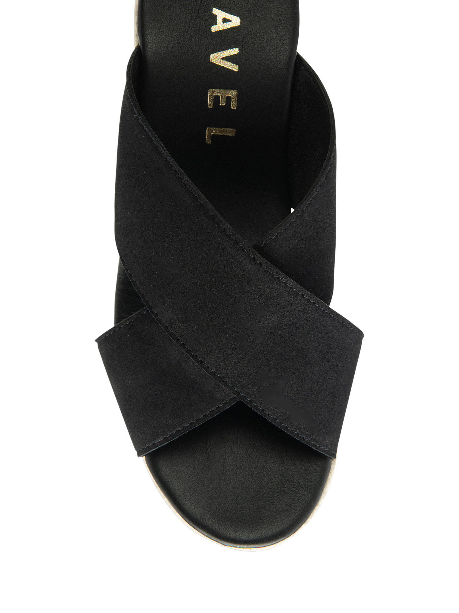 Product image 4 of 4, which shows Ravel Morley Suede Wedge Heeled Mule Sandals, Black, 3