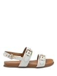 Ravel Sorbie Leather Buckle Strap Sandals, White