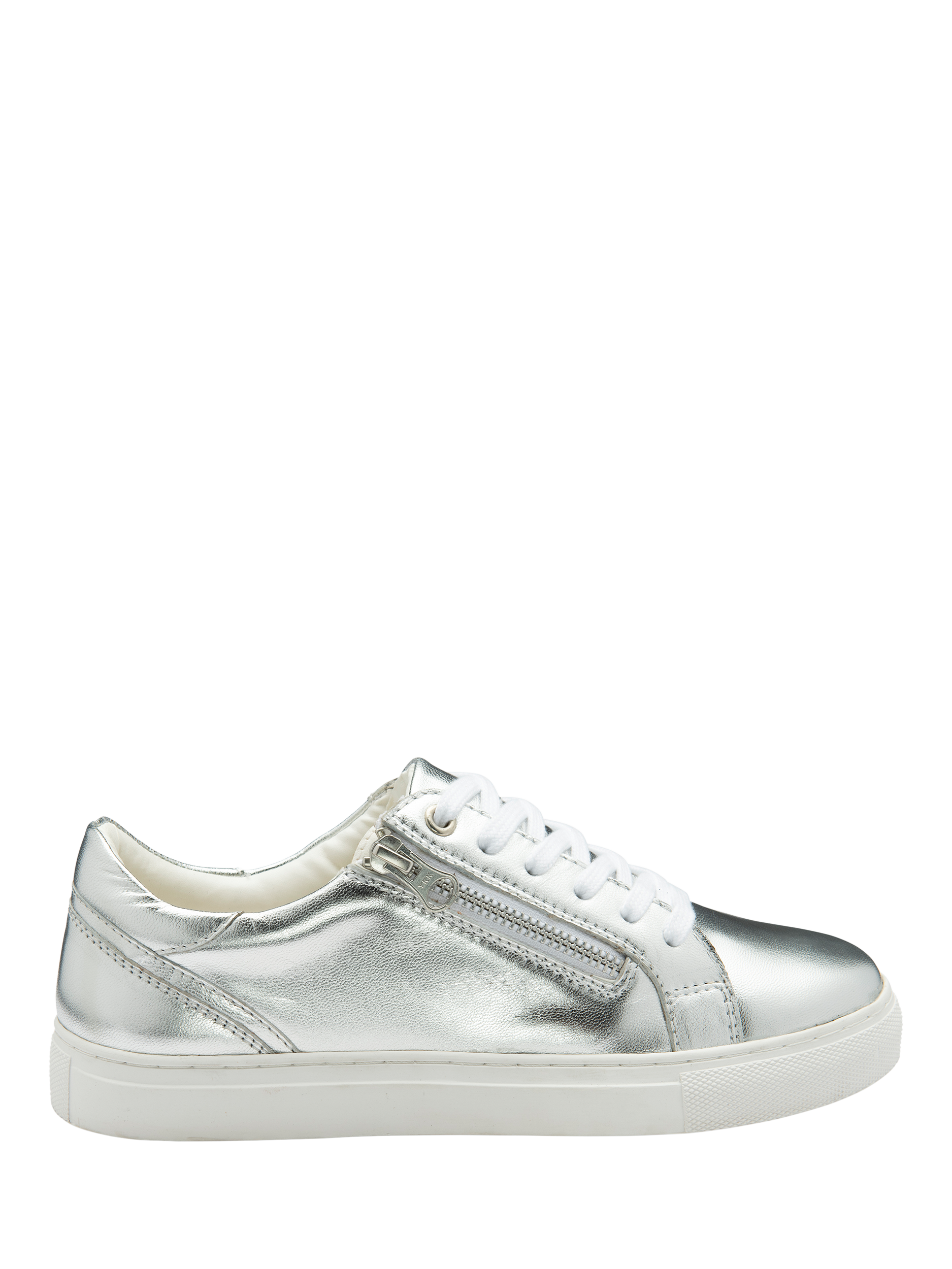 Product image 1 of 4, which shows Ravel Gage Leather Zip Detail Trainers, Silver, 3