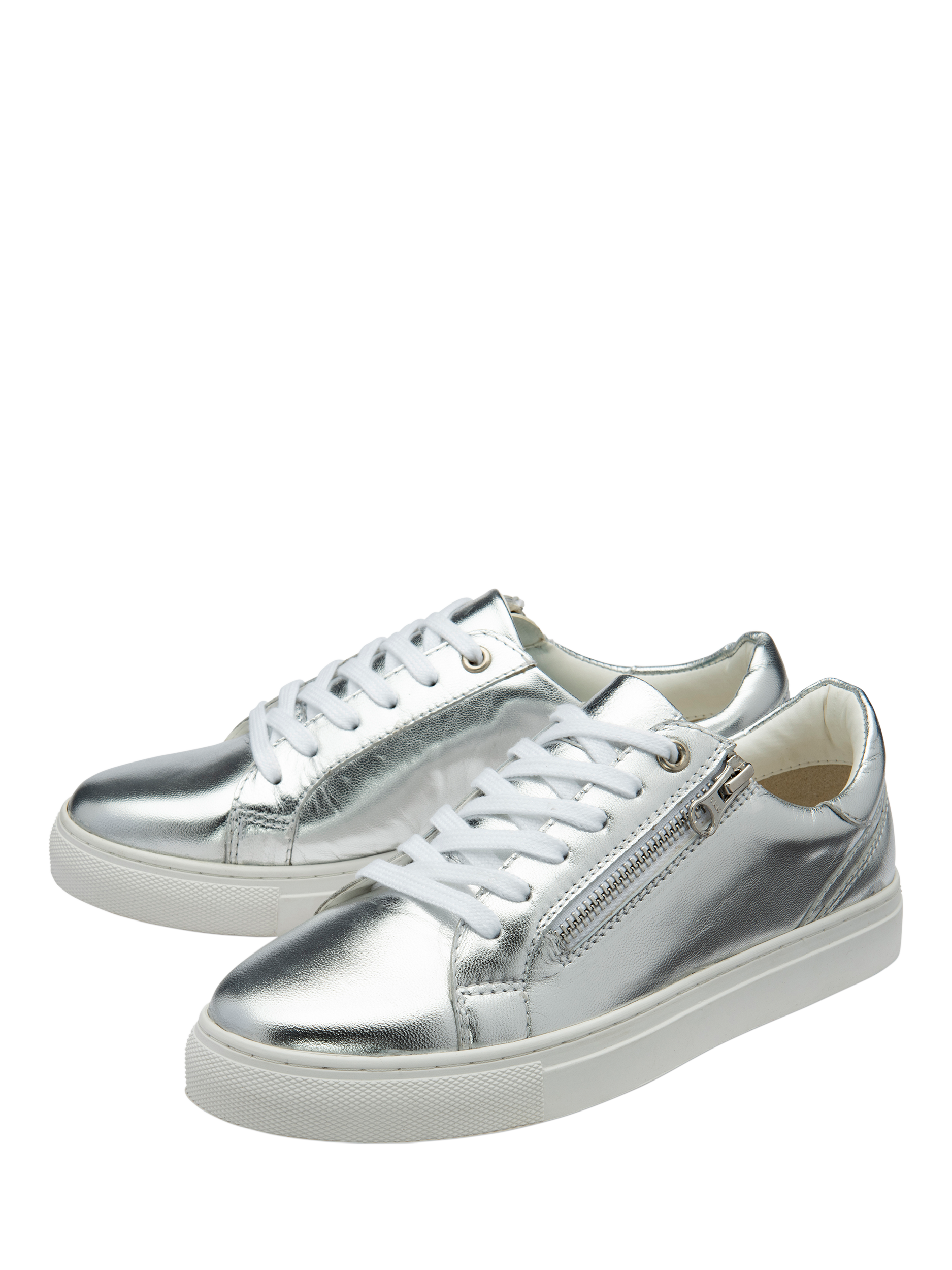 Product image 2 of 4, which shows Ravel Gage Leather Zip Detail Trainers, Silver, 3