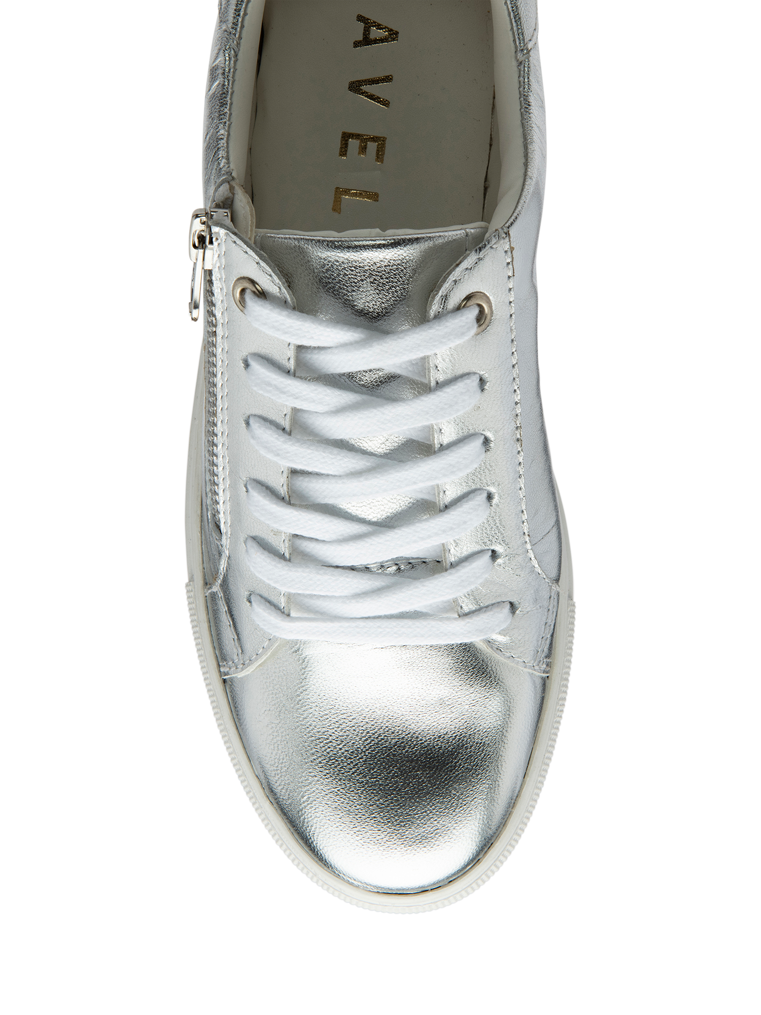 Product image 4 of 4, which shows Ravel Gage Leather Zip Detail Trainers, Silver, 3