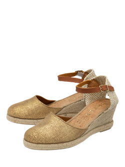 Ravel Vista Leather Wedge Heeled Espadrilles - view 2, Gold