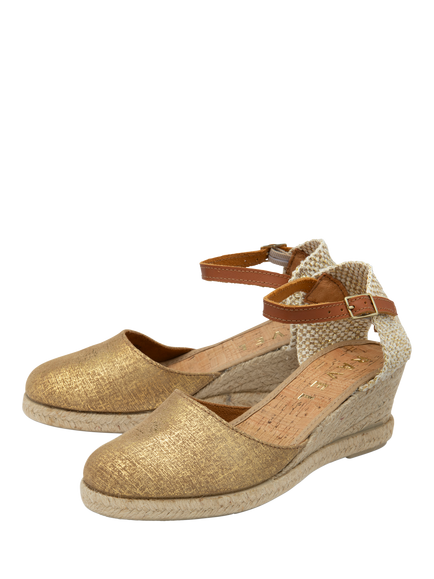 Ravel Vista Leather Wedge Heeled Espadrilles - view 2, Gold
