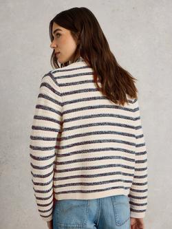 White Stuff Belle Stripe Cardigan, Cream/Blue - view 2, Cream/Blue