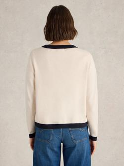 White Stuff Charlotte Contrast Pure Organic Cotton Cardigan - view 2, Natural/Multi