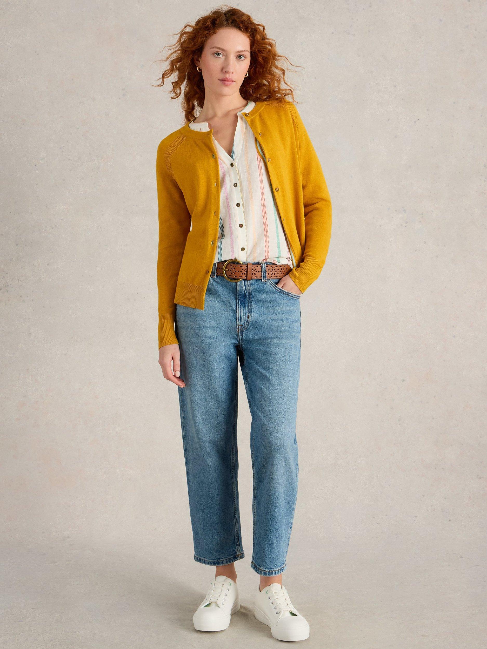 Product image 1 of 5, which shows White Stuff Lulu Organic Cotton Cardigan, Mid Yellow, 6