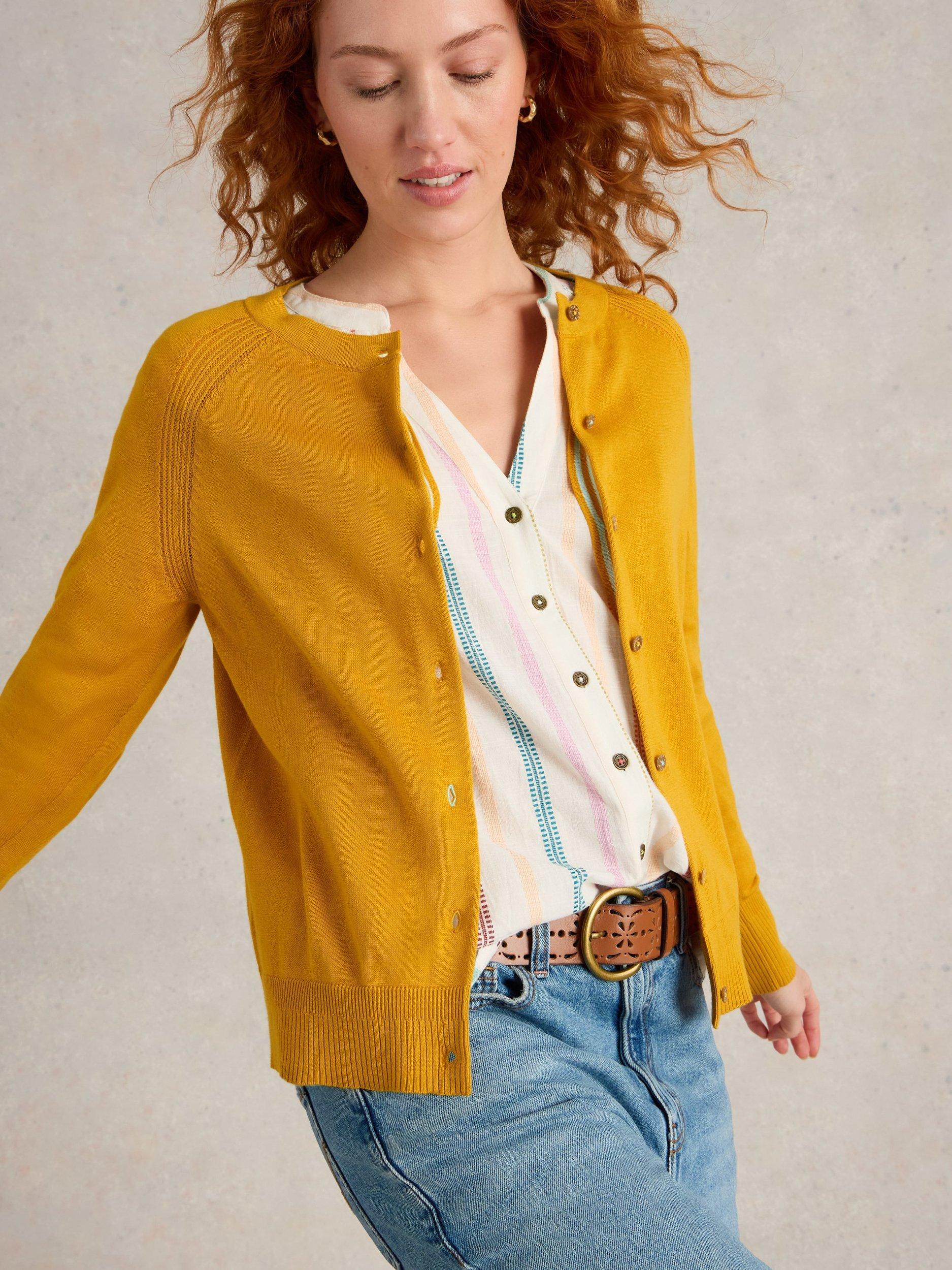 Product image 4 of 5, which shows White Stuff Lulu Organic Cotton Cardigan, Mid Yellow, 6